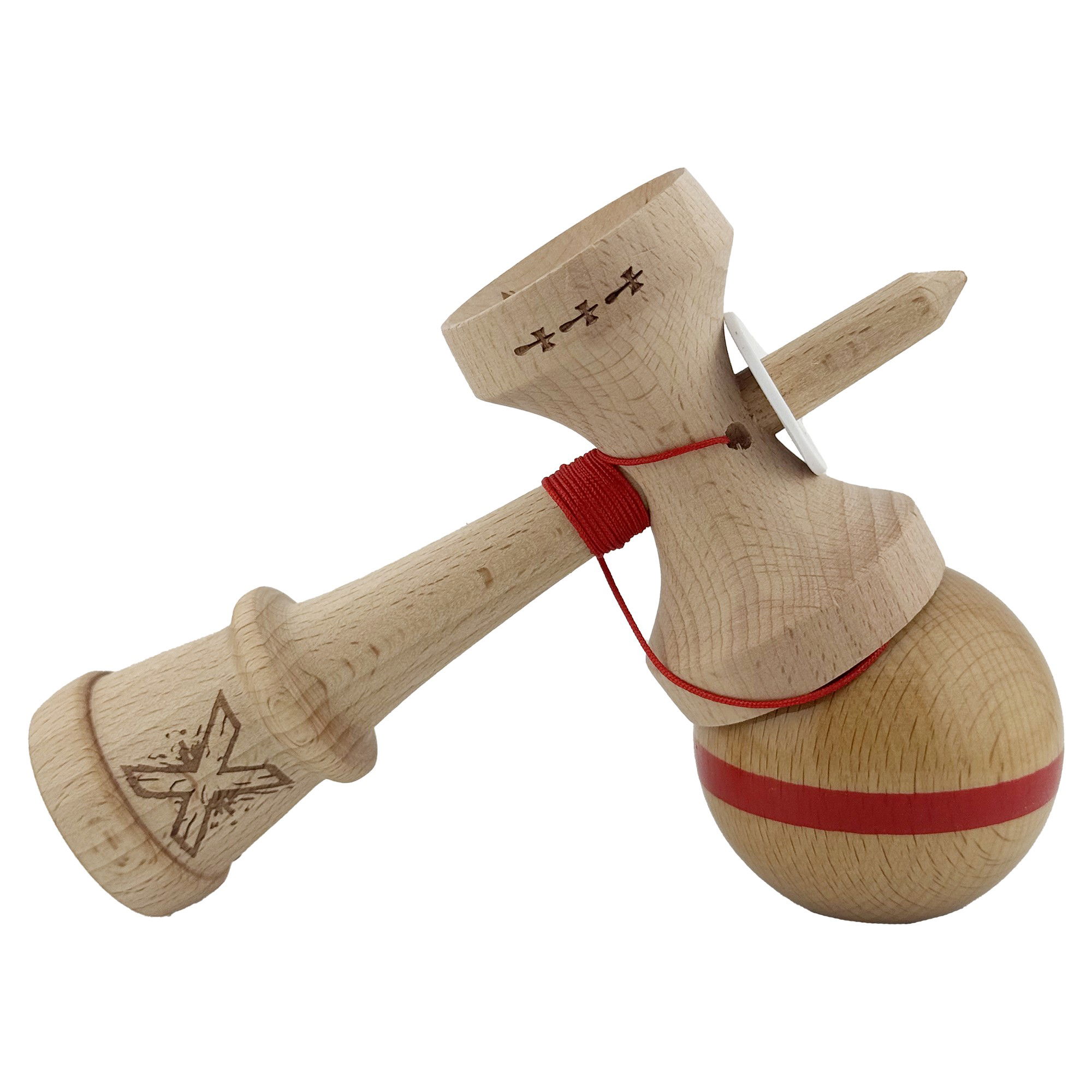 Kendama X Originala, Profesionala, Flippy, Super Sticky, Cupe Mari KING SIZE V3, Gaura in Baza, Rulment Metalic, din lemn 18 cm, Ata 62/65 cm, Original Rosu [5]