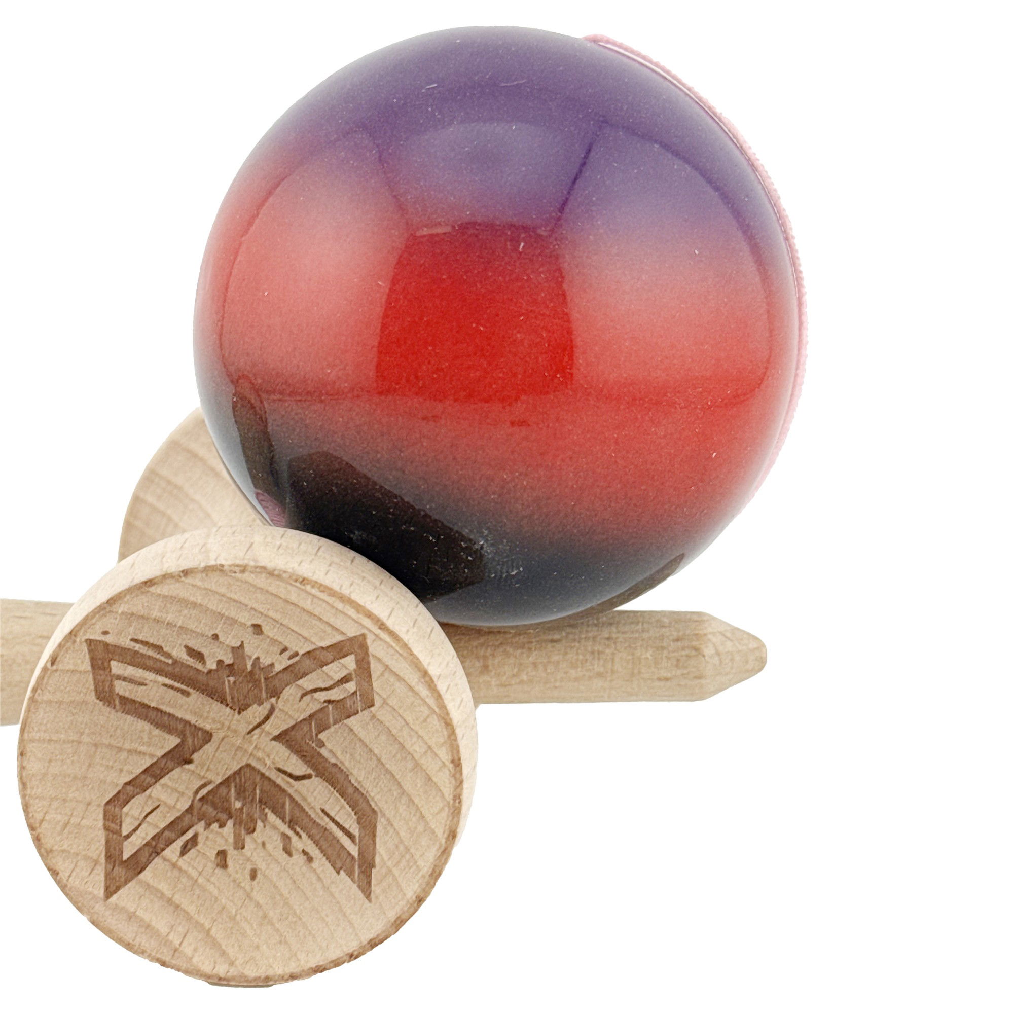 Kendama X Originala, Profesionala, Flippy, Big Cups V2, Super Sticky Cupe Mari, Rulment Metalic cu Ata 55 cm, Mov/Rosu/Negru [7]