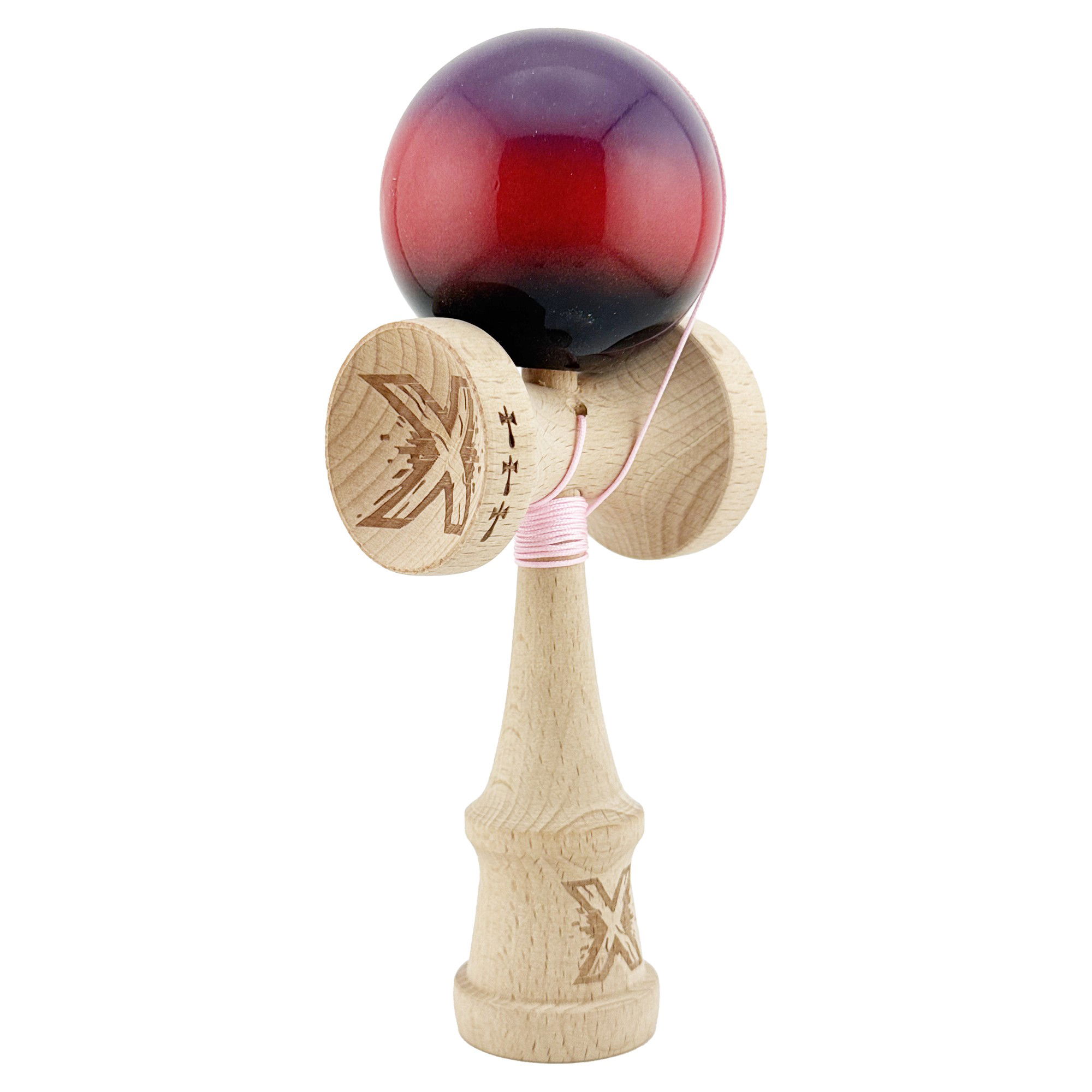 Kendama Super Sticky V2 Cupe Mari - Kendama X Originala, Profesionala, Flippy, Big Cups V2, Super Sticky Cupe Mari, Rulment Metalic cu Ata 55 cm, Mov/Rosu/Negru