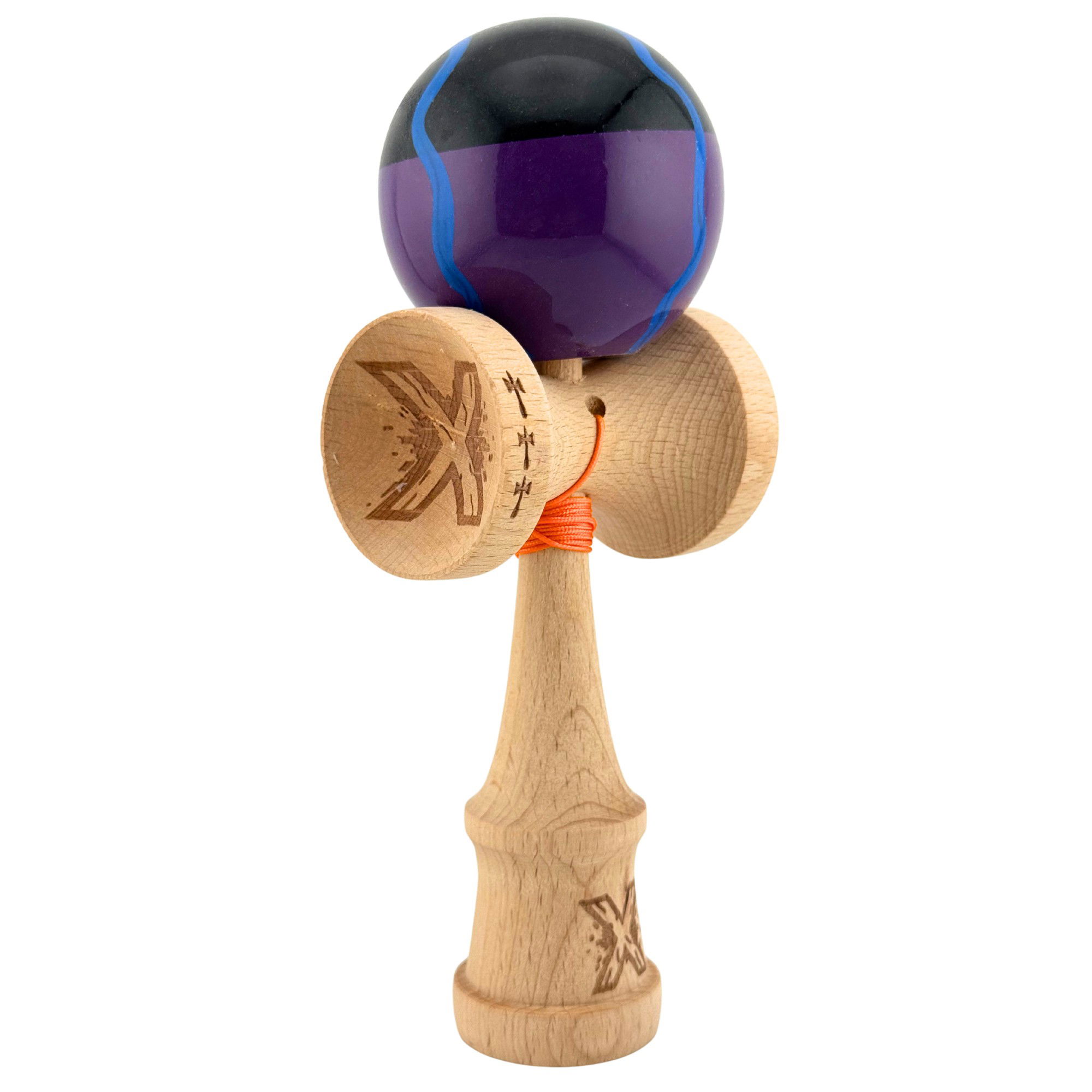 Kendama X Originala, Profesionala, Flippy, Big Cups V2, Super Sticky Cupe Mari, Rulment Metalic cu Ata 55 cm, Negru Mov cu Linii [9]