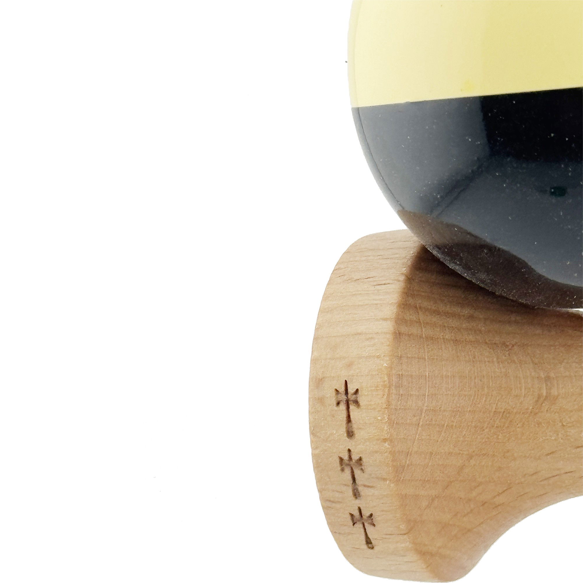 Kendama X Originala, Profesionala, Flippy, Big Cups V2, Super Sticky cu Cupe Mari, Rulment Metalic, din lemn 18 cm, Ata 55 cm, Galben/Negru [7]