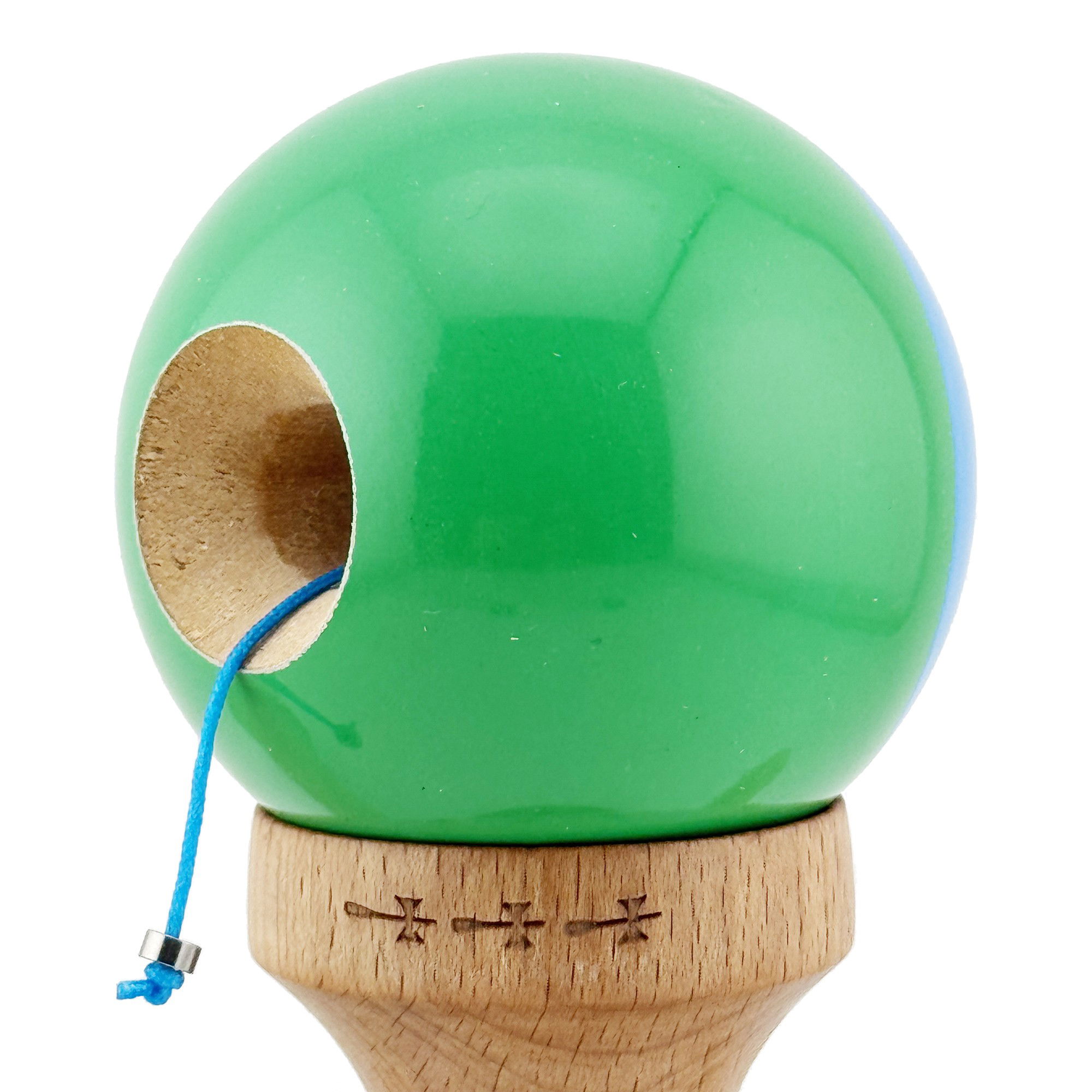 Kendama X Originala, Profesionala, Flippy, Big Cups V2, Super Sticky cu Cupe Mari, Rulment Metalic, din lemn 18 cm, Ata 55 cm, Albastru/Verde [6]