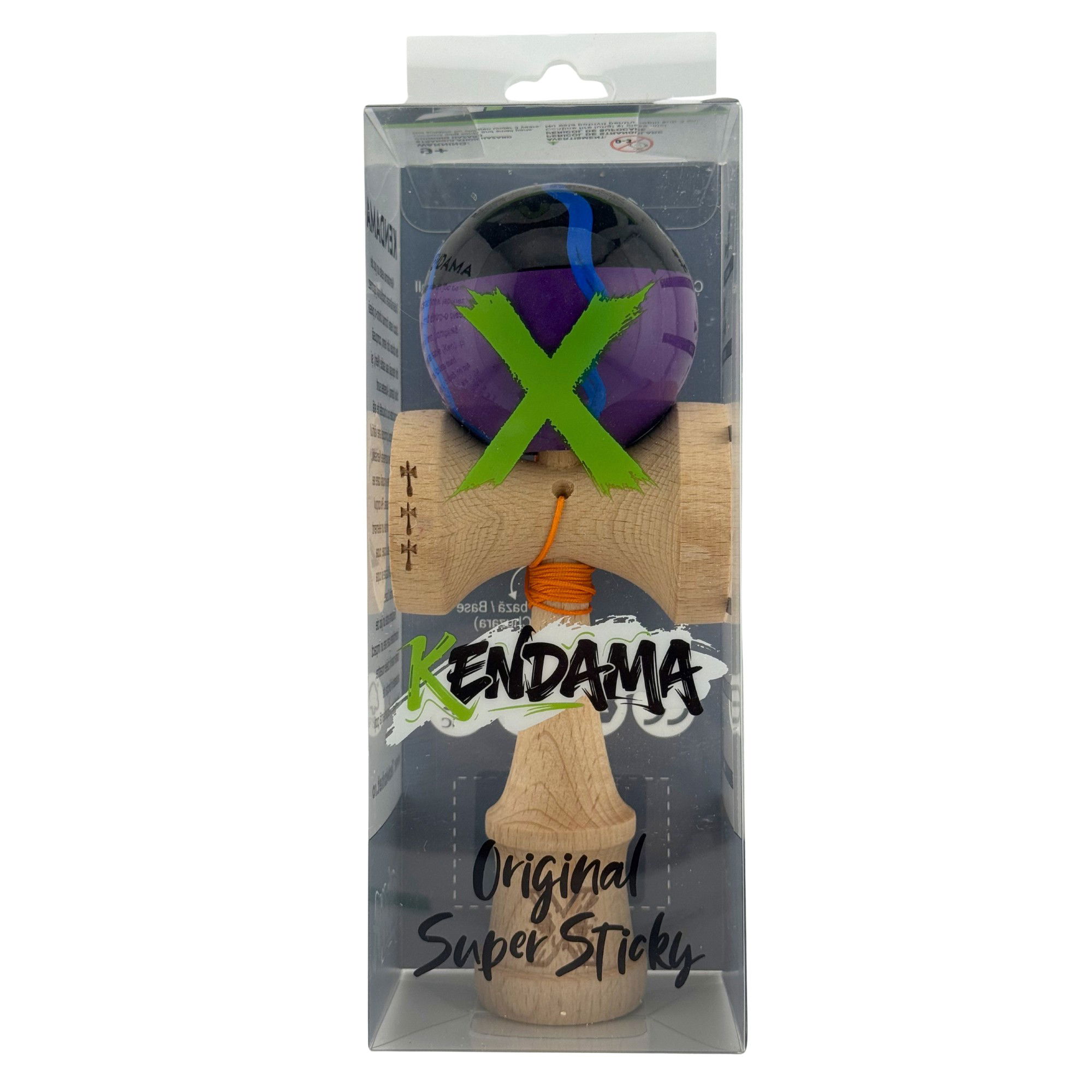 Kendama X Originala, Profesionala, Flippy, Big Cups V2, Super Sticky Cupe Mari, Rulment Metalic cu Ata 55 cm, Negru Mov cu Linii [4]