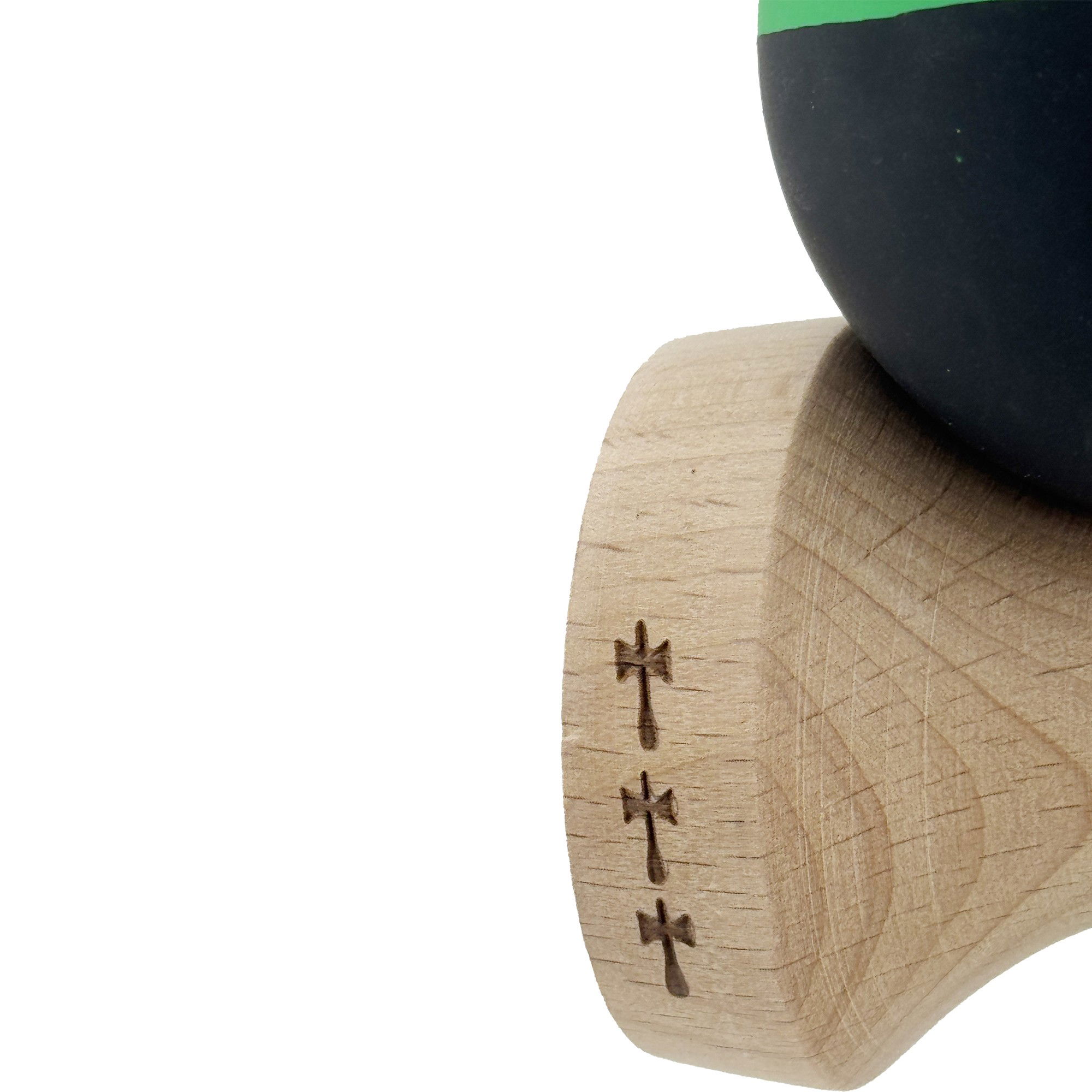 Kendama X Originala, Profesionala, Flippy, Cupe Mari KING SIZE V3, Rubber Grip, Gaura in Baza, Rulment Metalic, din lemn 18 cm, Ata 62/65 cm, Bicolor Verde/Negru [7]