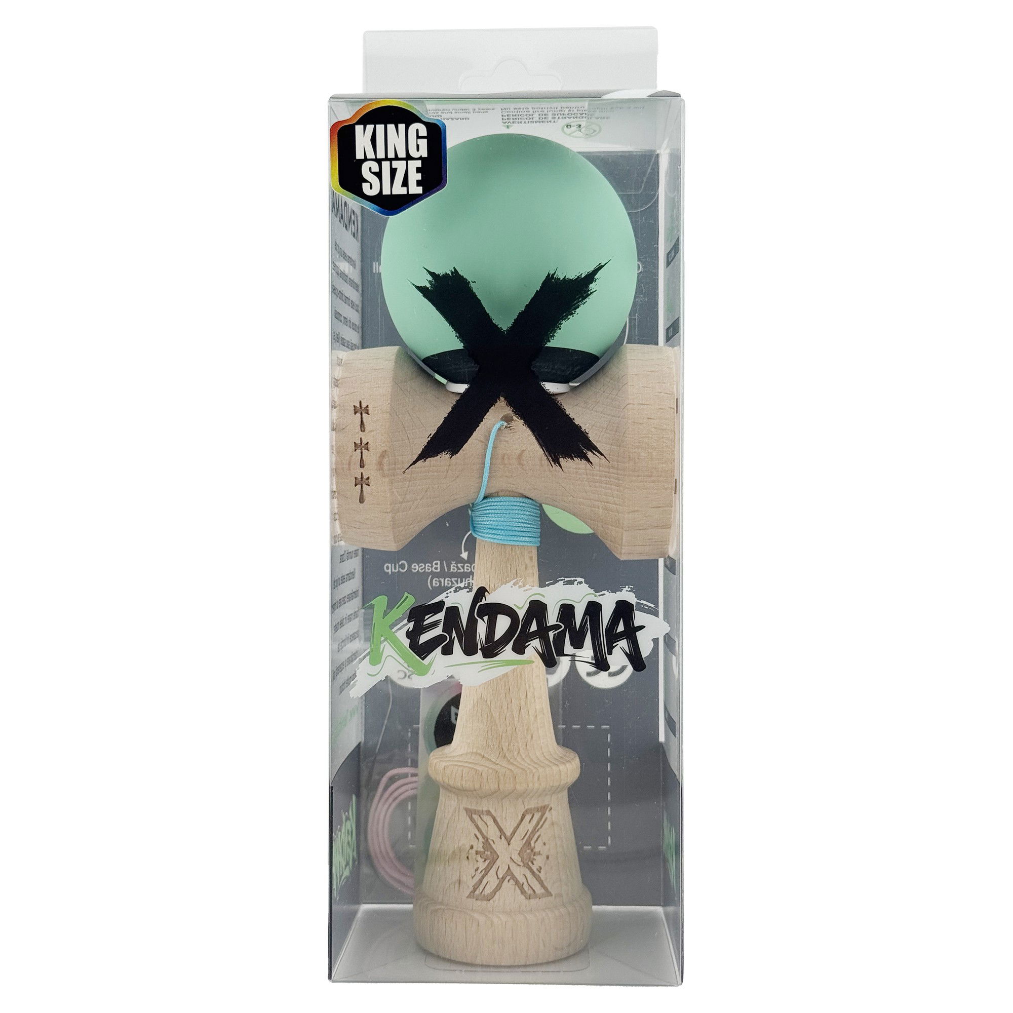 Kendama X Originala, Profesionala, Flippy, Rubber Grip, Cupe Mari KING SIZE V3, Gaura in Baza, Rulment Metalic, din lemn 18 cm, Ata 62/65 cm, Bicolor Turcoaz/Albastru inchis [6]