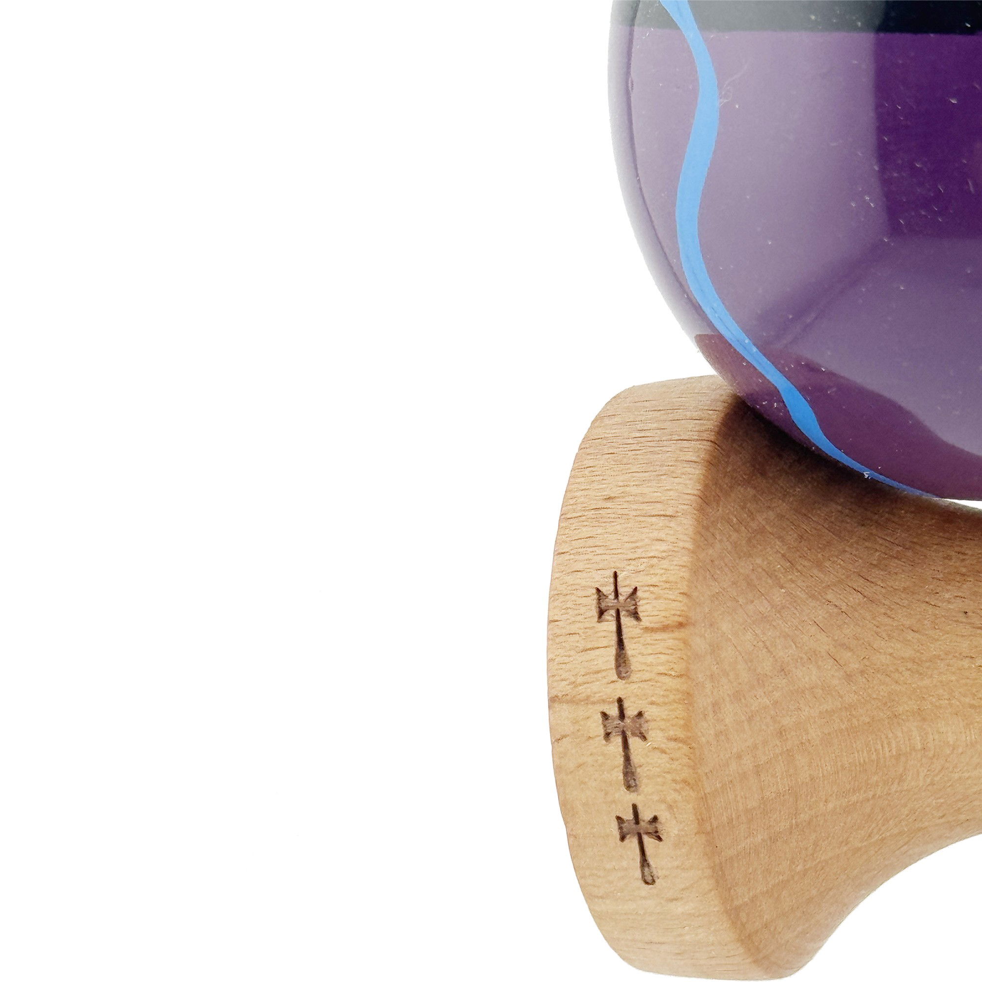 Kendama X Originala, Profesionala, Flippy, Big Cups V2, Super Sticky cu Cupe Mari, Rulment Metalic, din lemn 18 cm, Ata 55 cm, Negru/Mov [7]