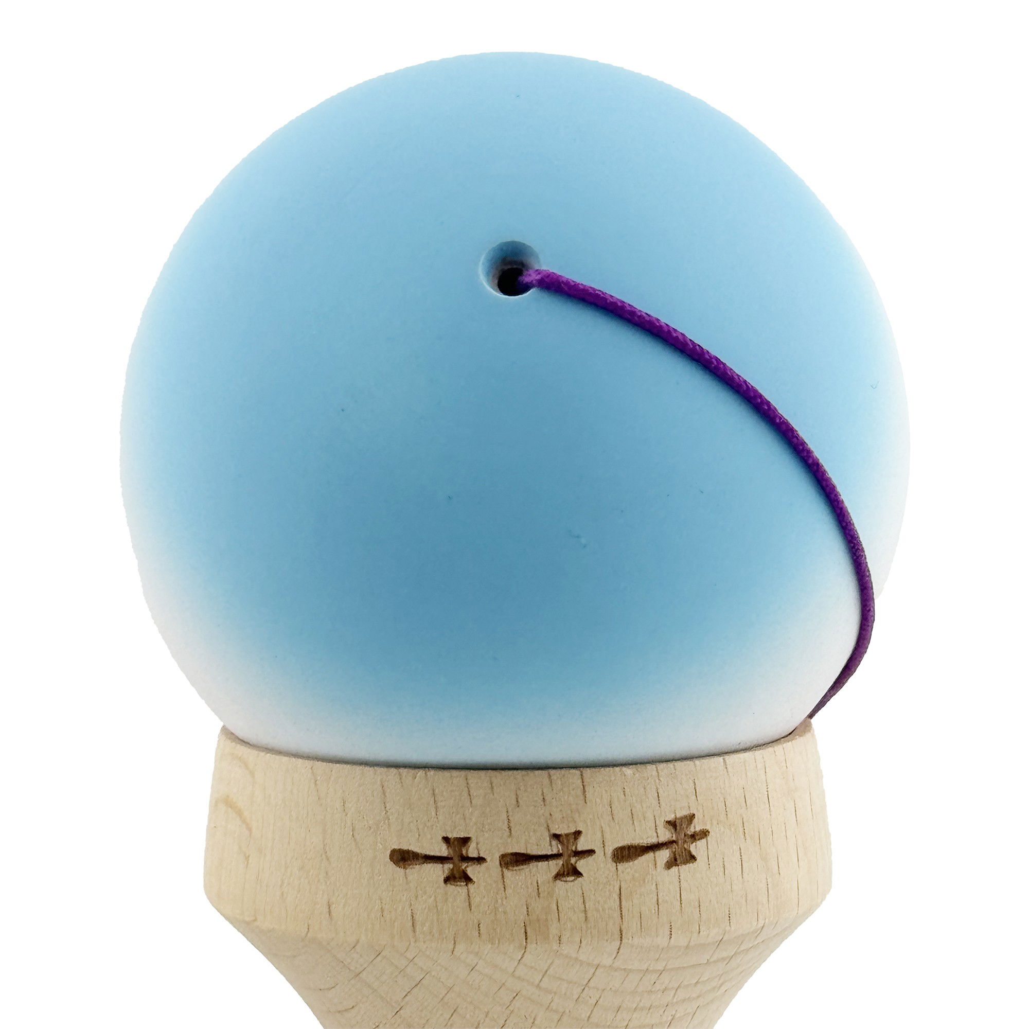 Kendama X Originala, Profesionala, Flippy, Cupe Mari KING SIZE V3, Rubber Grip, Gaura in Baza, Rulment Metalic, din lemn 18 cm, Ata 62/65 cm, Gradient Albastru deschis/Alb/Mov [9]