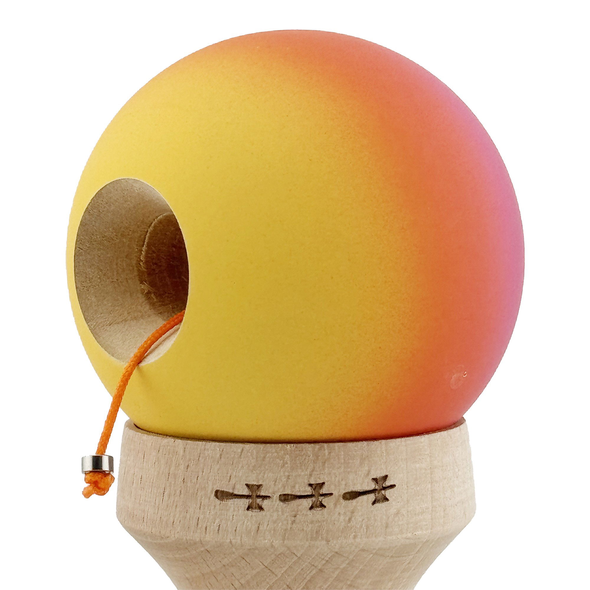 Kendama X Originala, Profesionala, Flippy, Cupe Mari KING SIZE V3, Rubber Grip, Gaura in Baza, Rulment Metalic, din lemn 18 cm, Ata 62/65 cm, Gradient Roz/Rosu/Galben [6]