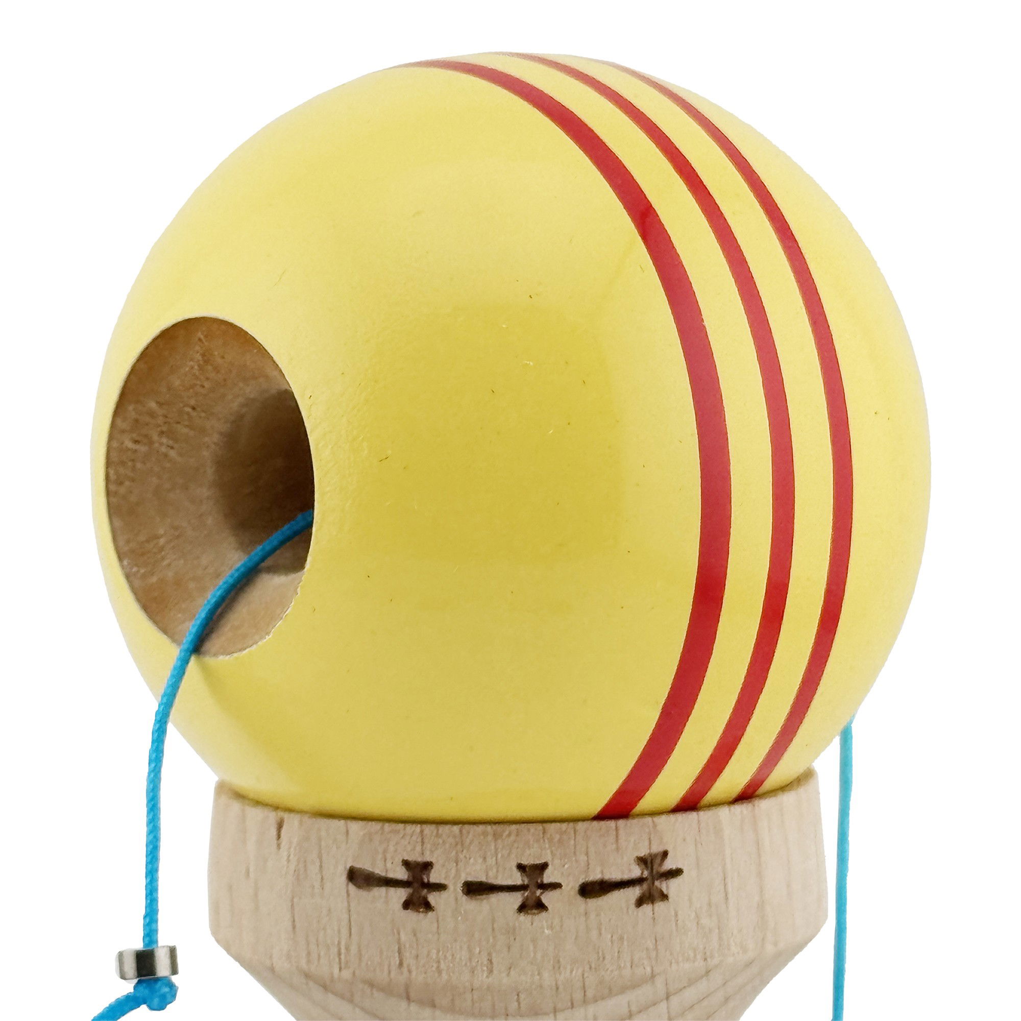 Kendama X Originala, Profesionala, Flippy, Big Cups V2, Super Sticky Legendary Cupe Mari, Rulment Metalic cu Ata 55 cm, Galben/Linii Rosii [5]