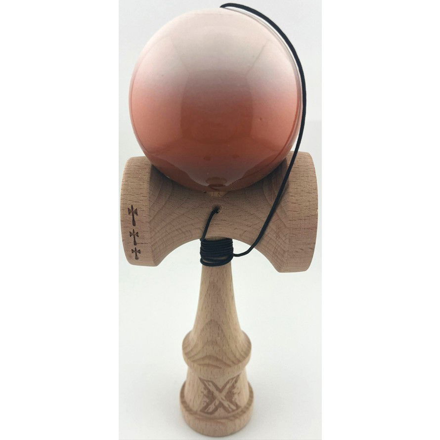 Kendama Super Sticky V2 Cupe Mari - Kendama X Originala, Profesionala, Flippy, Big Cups V2, Super Sticky cu Cupe Mari, din lemn 18 cm, Rulment Metalic cu Ata 55 cm, Alb/Maro