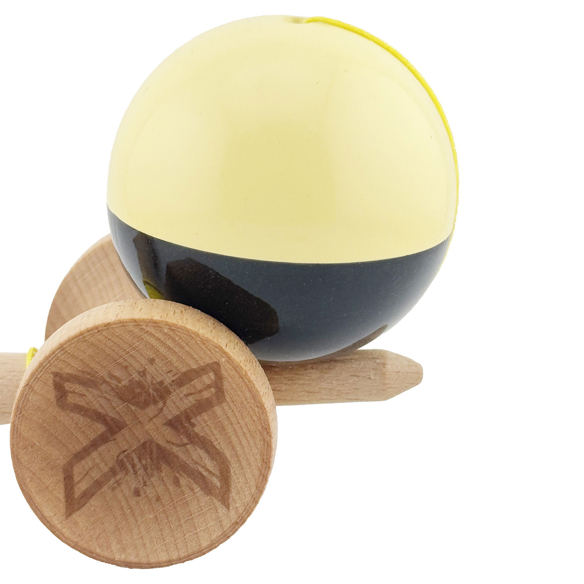 Kendama X Originala, Profesionala, Flippy, Big Cups V2, Super Sticky cu Cupe Mari, Rulment Metalic, din lemn 18 cm, Ata 55 cm, Galben/Negru [8]