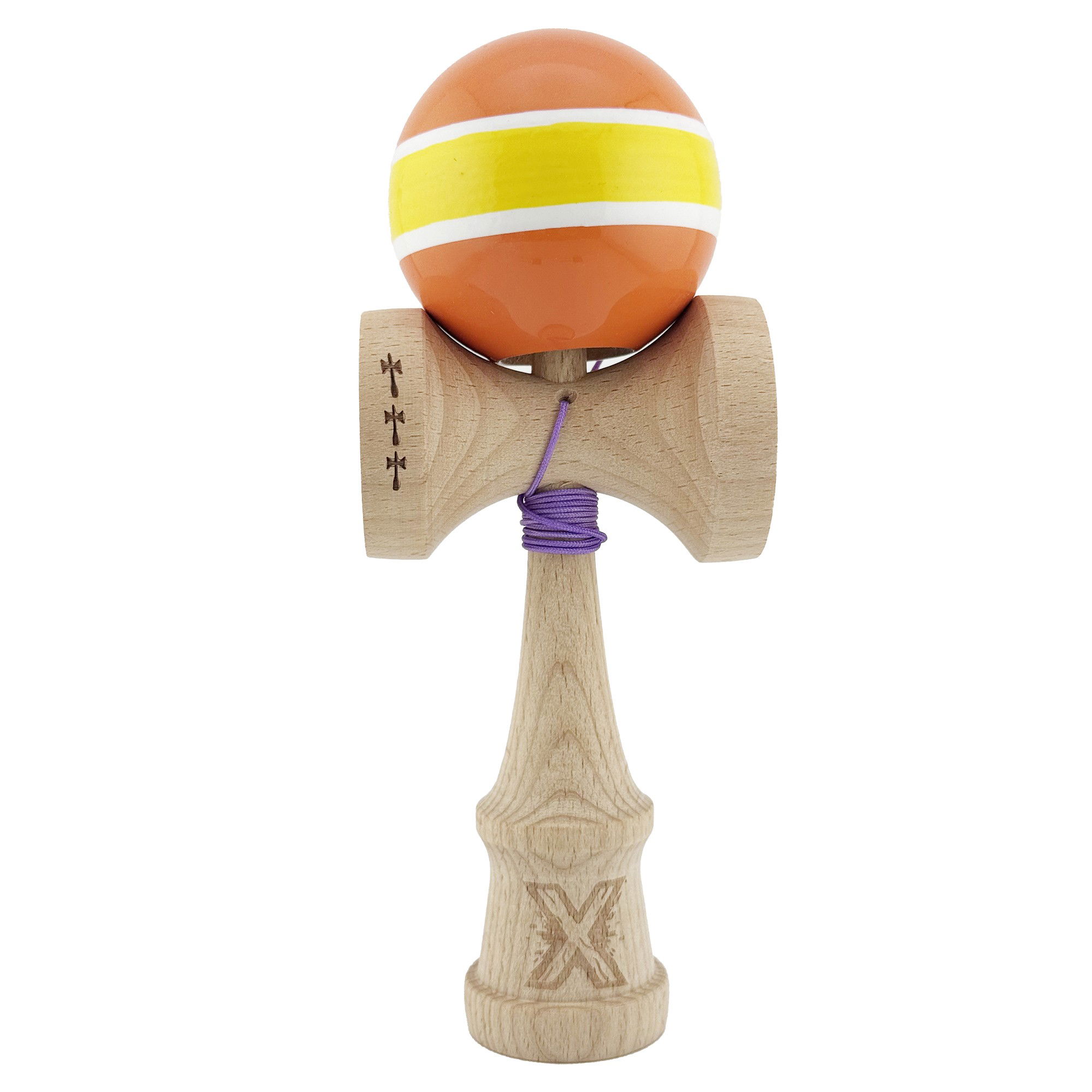 Kendama Super Sticky V2 Cupe Mari - Kendama X Originala, Profesionala, Flippy, Big Cups V2, Super Sticky Legendary Cupe Mari, Rulment Metalic cu Ata 55 cm, Portocaliu/Galben/Alb