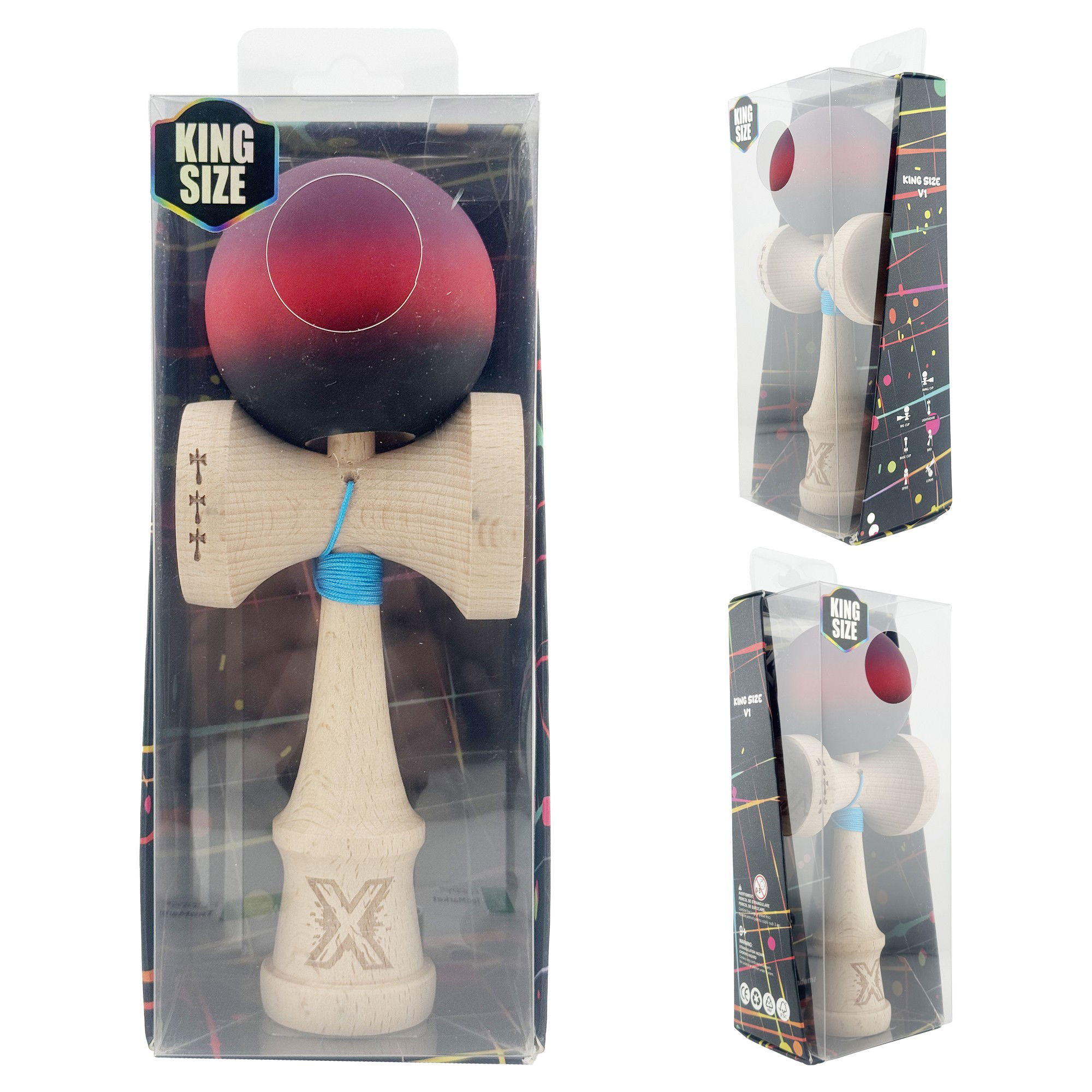 Kendama X Originala, Profesionala, Flippy, Big Cups V2, Rubber Grip cu Cupe Mari, Rulment Metalic cu Ata 55 cm, Mov/Rosu/Negru [9]