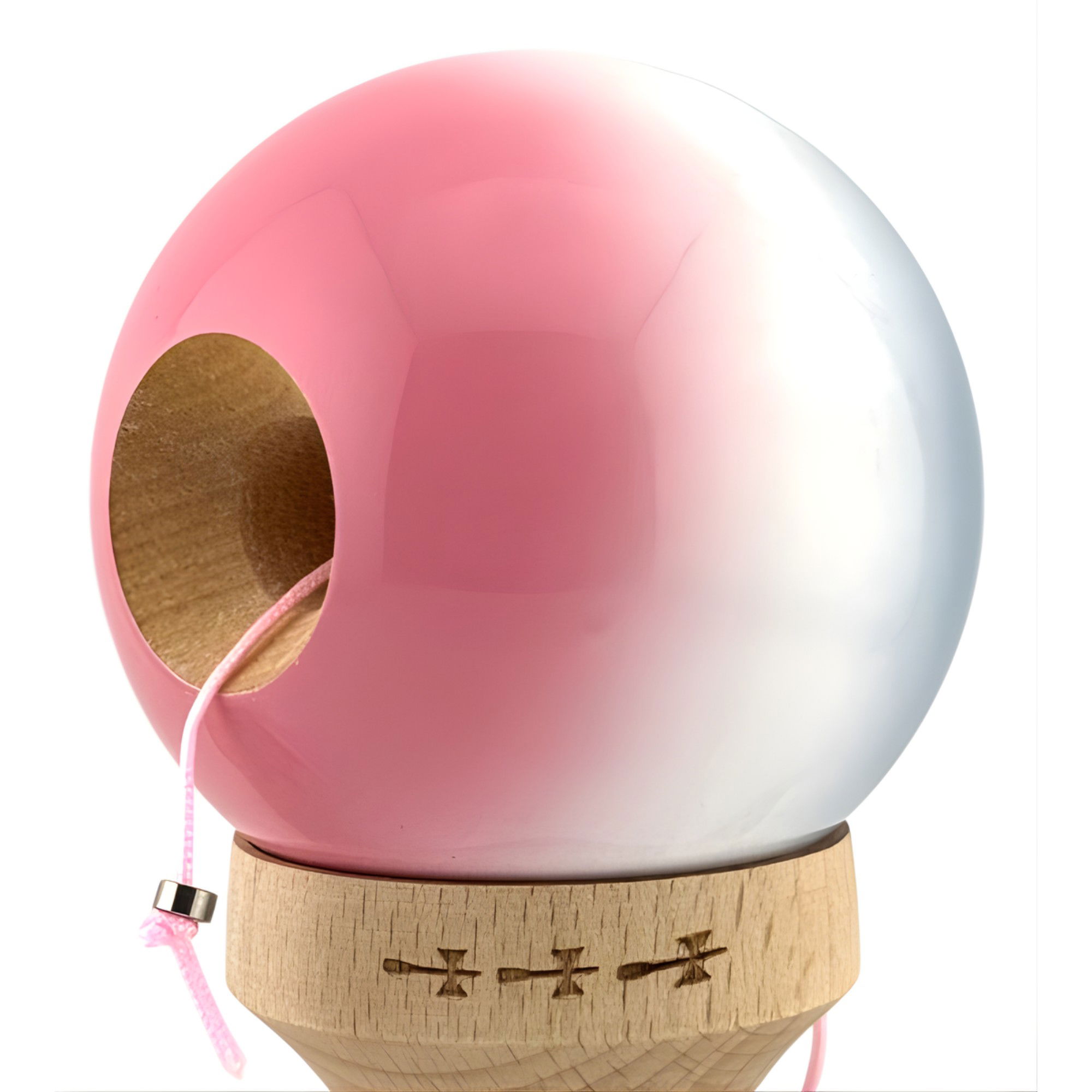 Kendama X Originala, Profesionala, Flippy, Big Cups V2, Super Sticky Cupe Mari, Rulment Metalic cu Ata 55 cm, Gradient Roz/Alb/Gri [7]