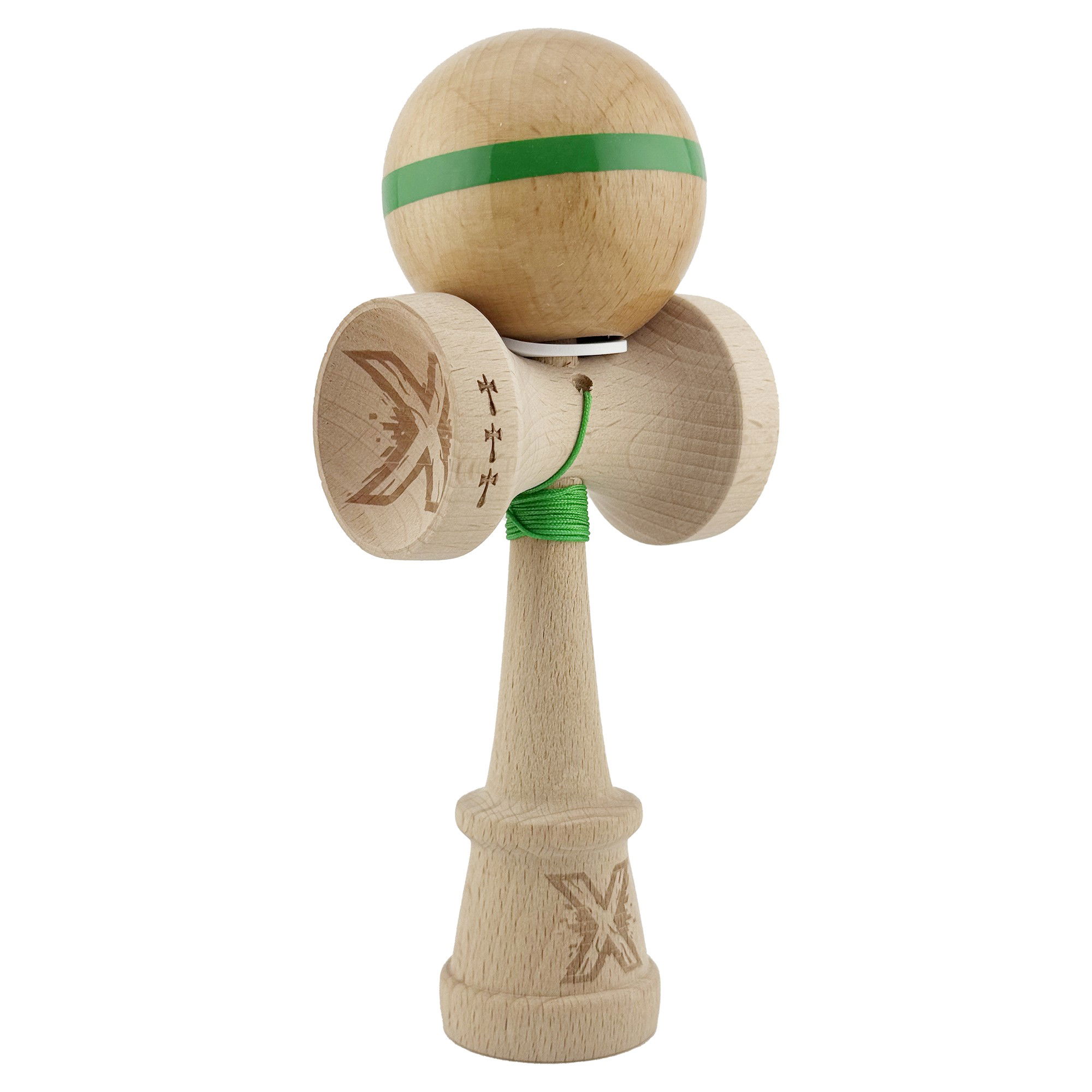 Kendama Super Sticky V3 Cupe Mari - Kendama X Originala, Profesionala, Flippy, Super Sticky, Cupe Mari KING SIZE V3, Gaura in Baza, Rulment Metalic, din lemn 18 cm, Ata 62/65 cm, Original Verde