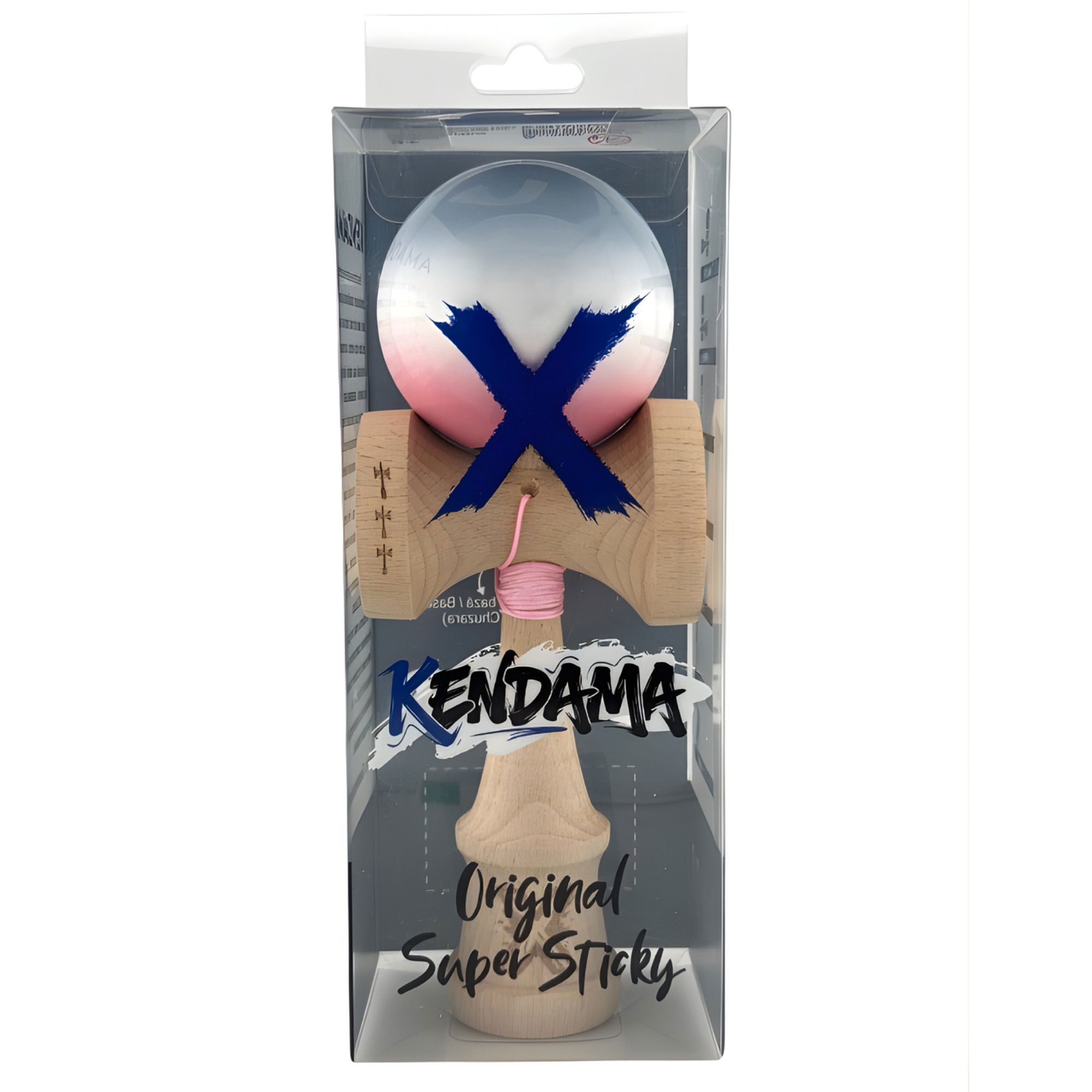 Kendama X Originala, Profesionala, Flippy, Big Cups V2, Super Sticky Cupe Mari, Rulment Metalic cu Ata 55 cm, Gradient Roz/Alb/Gri [10]