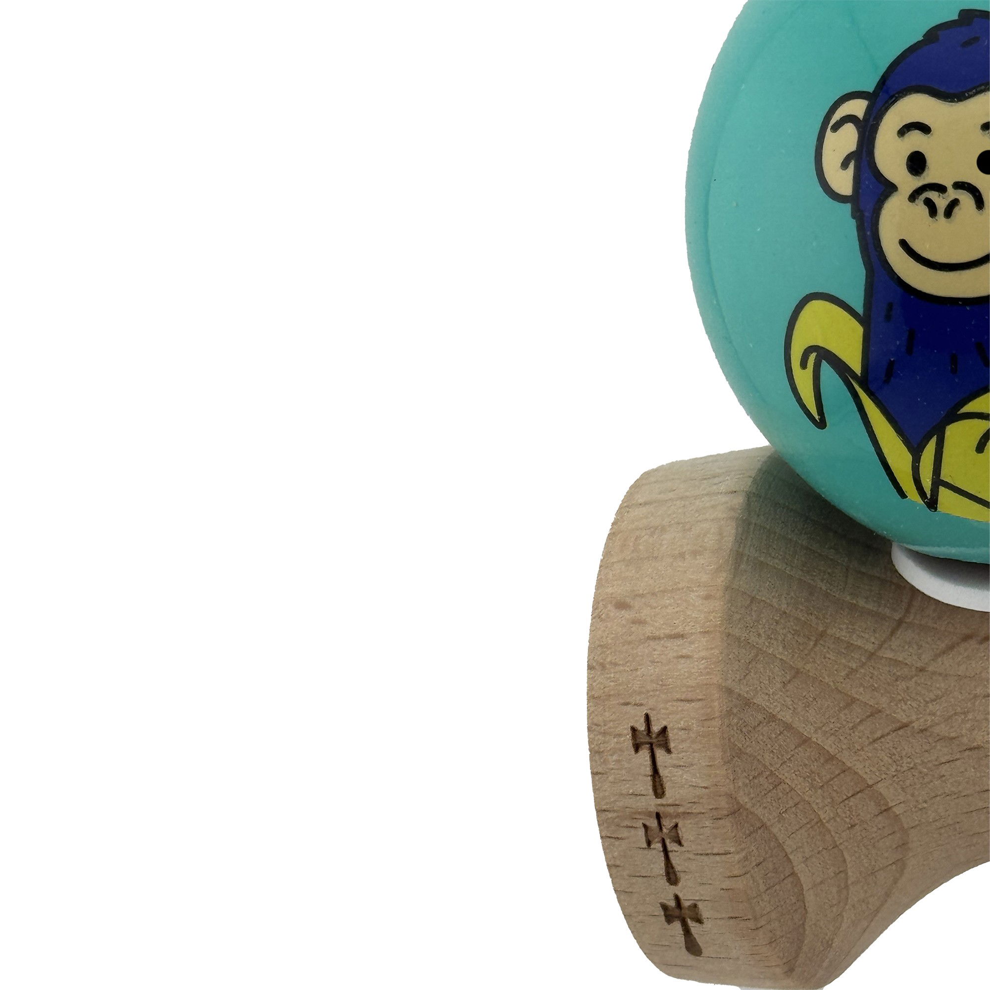 Kendama X Originala, Profesionala, Flippy, Blue Monkey, Super Sticky cu Cupe Mari King Size V3, Rulment Metalic si Gaura in Baza, din Lemn 18 cm, Ata 62/65 cm, Turcoaz [8]