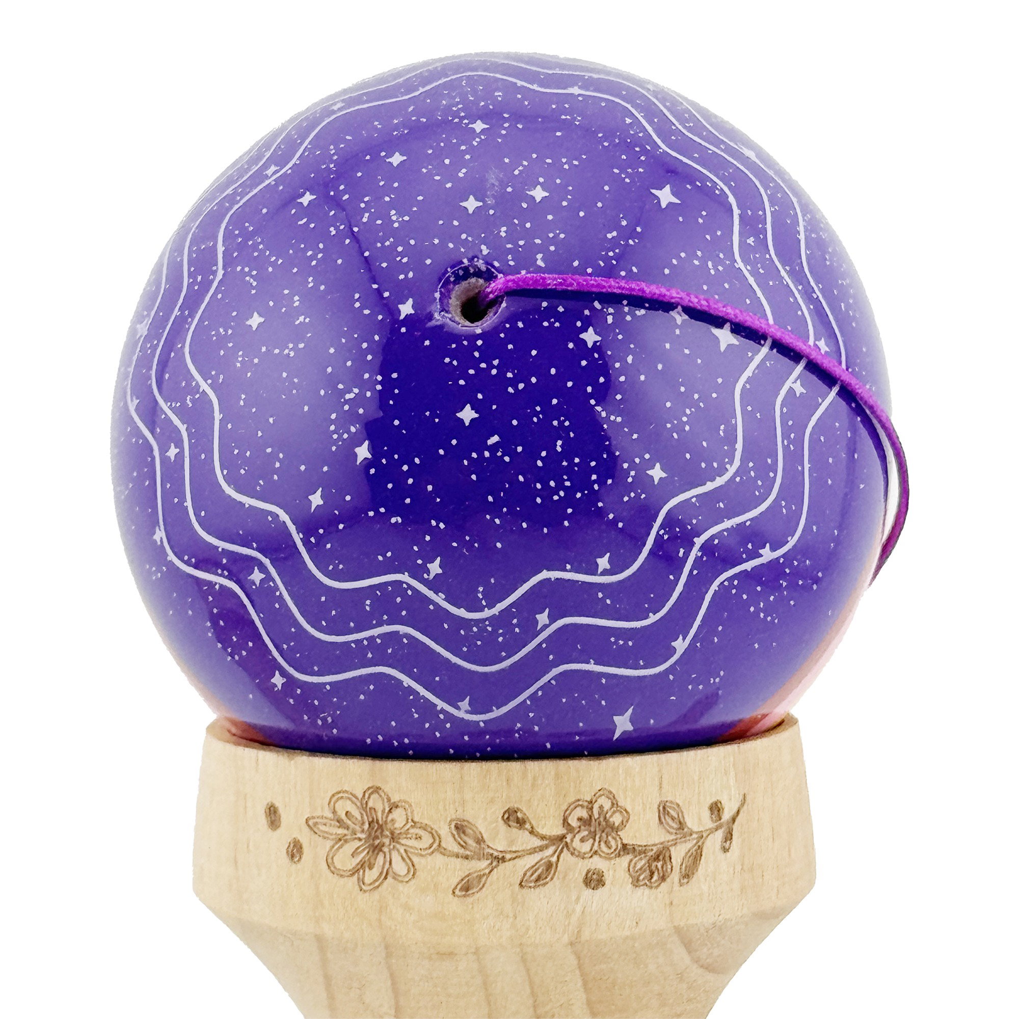 Kendama X Originala, Profesionala, Flippy, NIGHT SKY, Super Sticky cu Cupe Mari KING SIZE V3, Gaura in Baza, Rulment Metalic, din lemn 18 cm, Ata 62/65 cm, Mov [10]