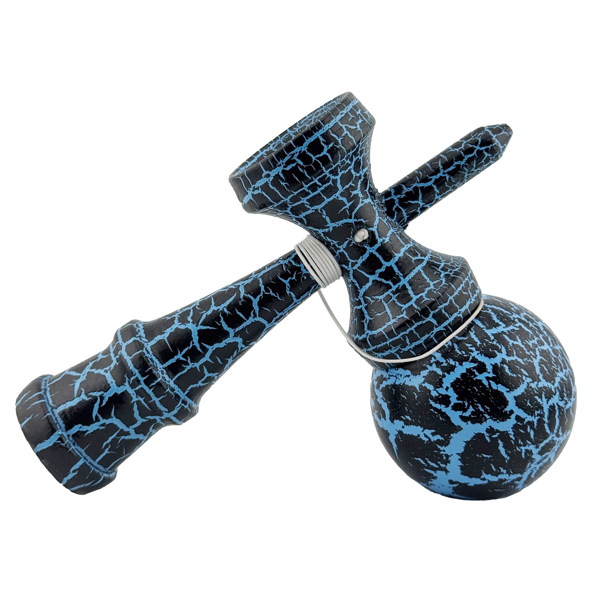 Kendama X Originala, Profesionala, Flippy, Cracked, din Lemn, 18 cm,  Negru, Albastru [4]