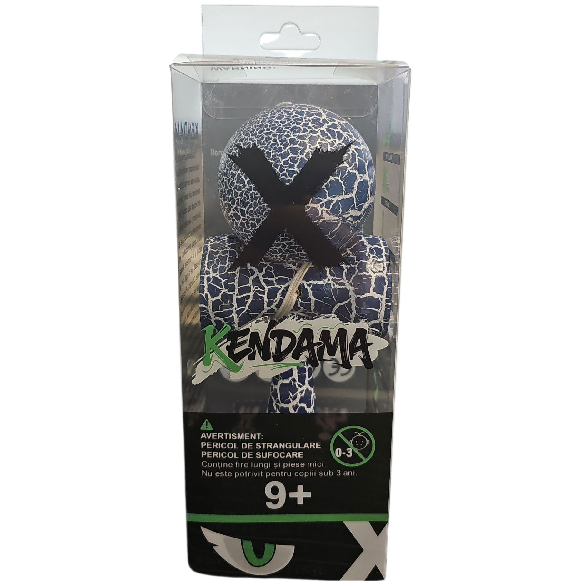 Kendama X Originala, Profesionala, Flippy, Cracked, din Lemn, 18 cm, Albastru/Alb [4]