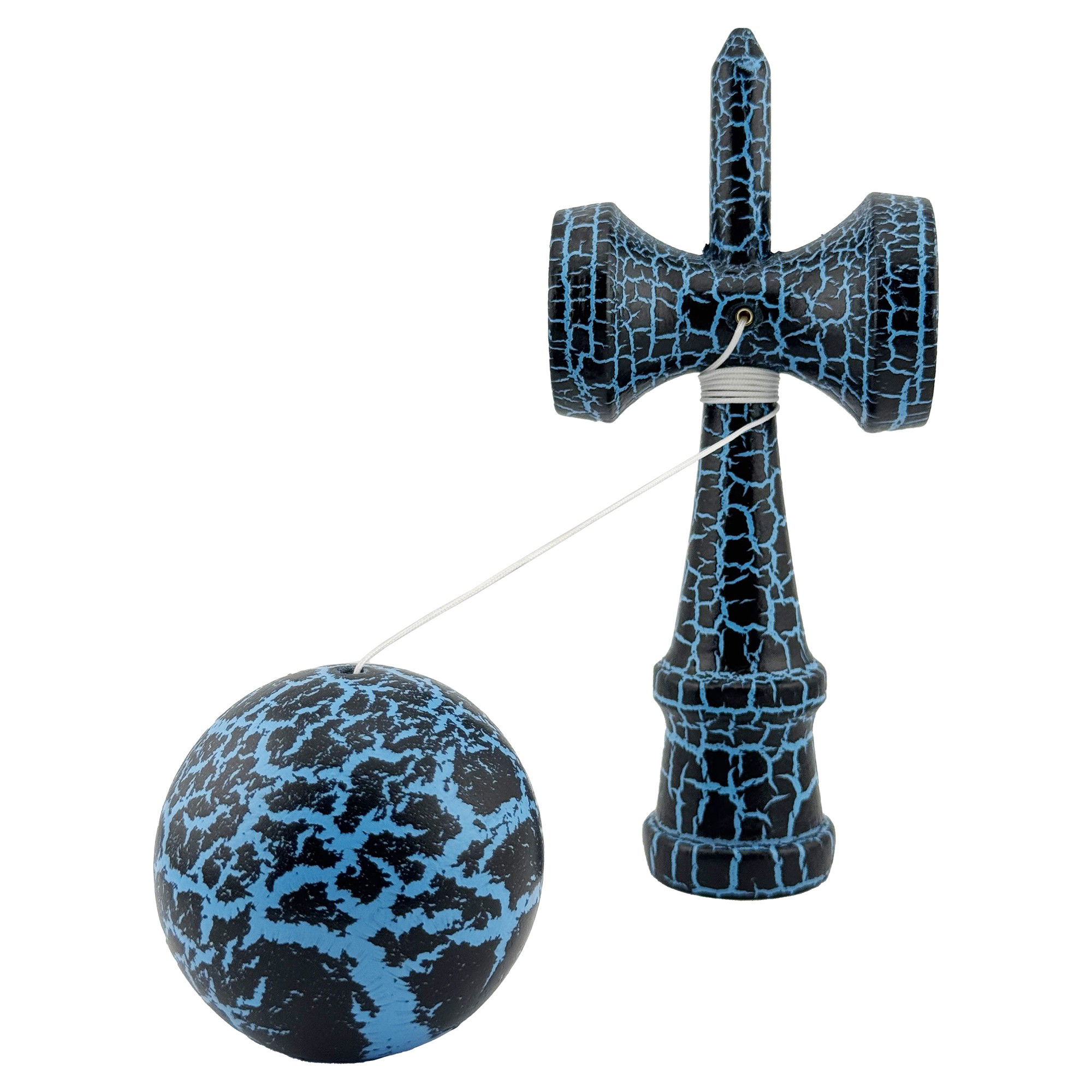 Kendama X Originala, Profesionala, Flippy, Cracked, din Lemn, 18 cm,  Negru, Albastru [5]