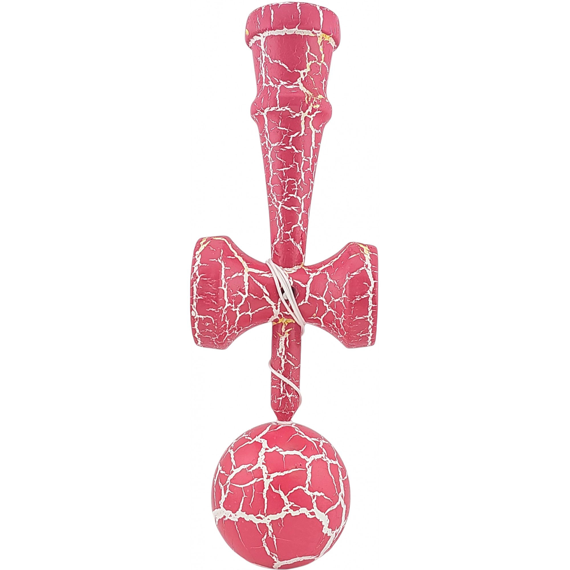 Kendama Cracked - Kendama X Originala, Profesionala, Flippy, Cracked, din Lemn, 18 cm, Roz Aprins/Alb