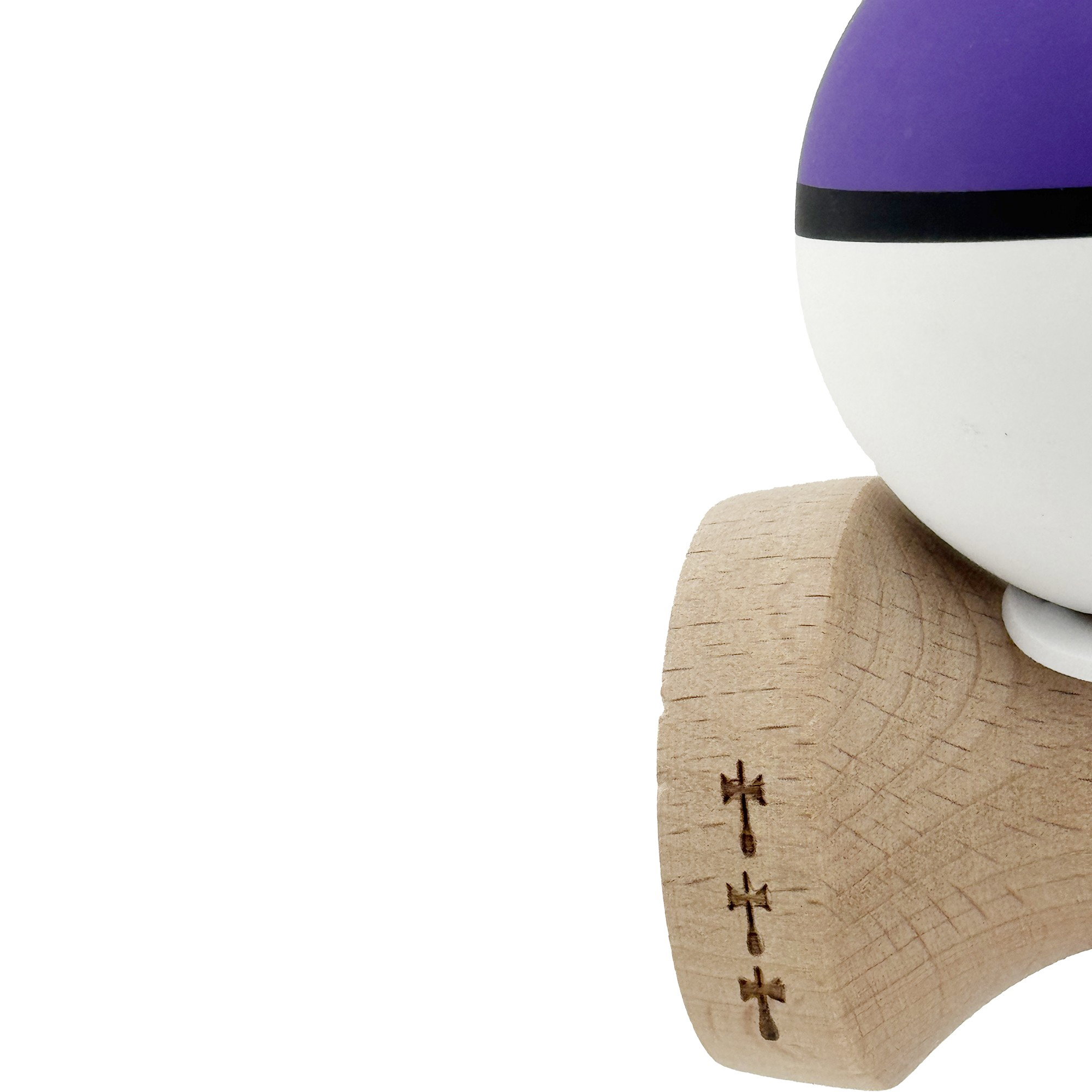 Kendama X Originala, Profesionala, Flippy, Cupe Mari KING SIZE V3, Rubber Grip, Gaura in Baza, Rulment Metalic, din lemn 18 cm, Ata 62/65 cm, S Bicolor Violet/Alb [8]