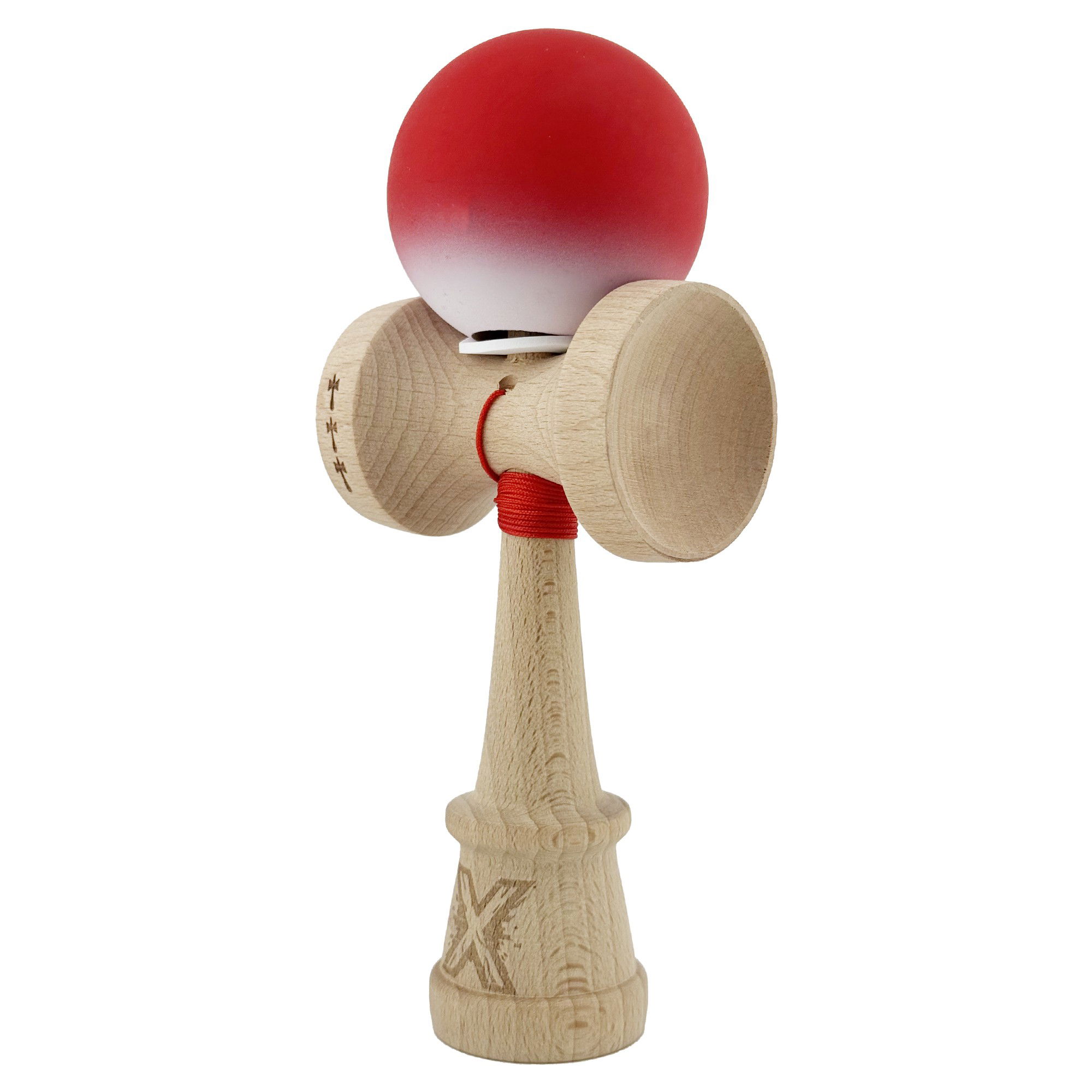 Kendama X Originala, Profesionala, Flippy, Cupe Mari KING SIZE V3, Rubber Grip, Gaura in Baza, Rulment Metalic, din lemn 18 cm, Ata 62/65 cm, Gradient Rosu/Alb [3]