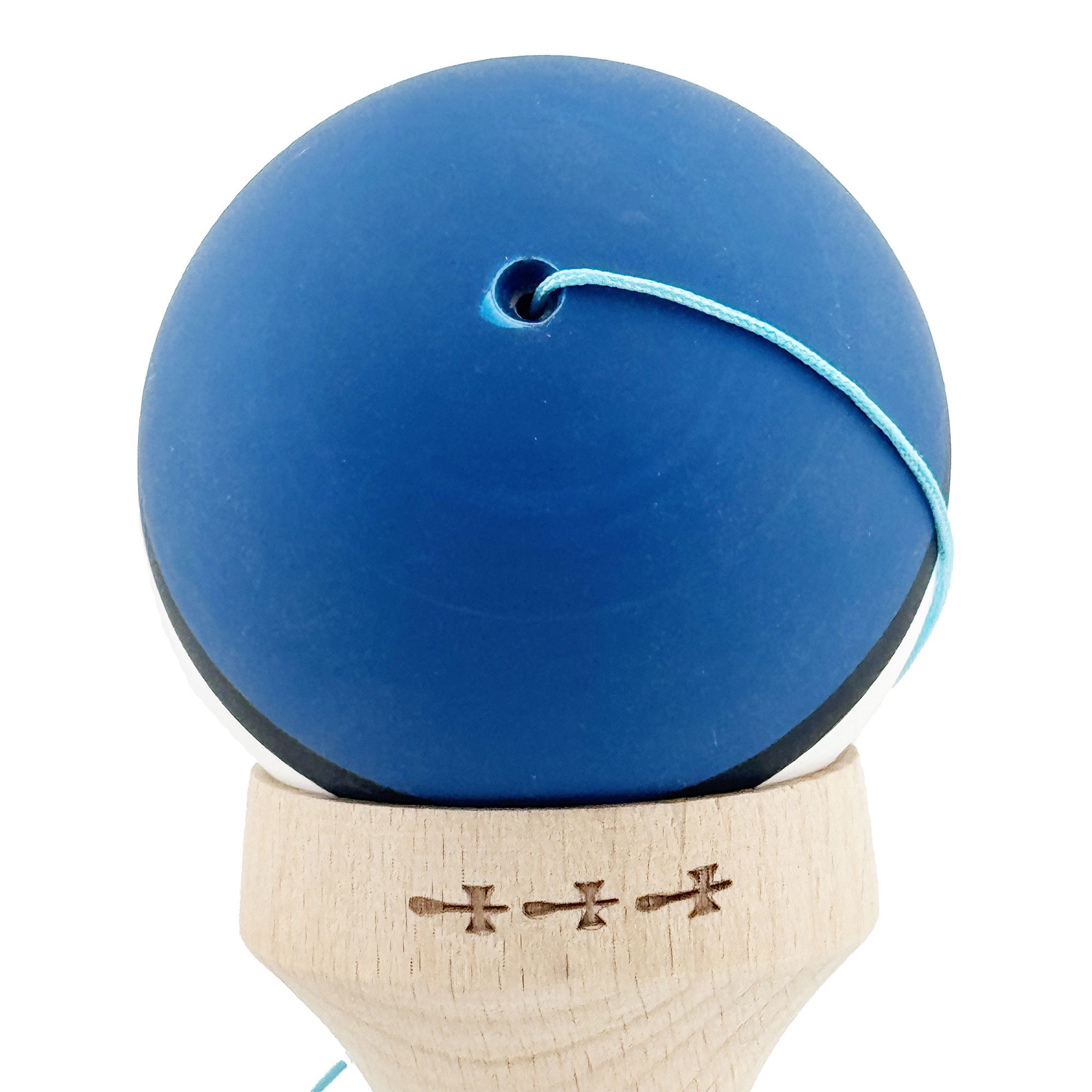 Kendama X Originala, Profesionala, Flippy, Cupe Mari KING SIZE V3, Rubber Grip, Gaura in Baza, Rulment Metalic, din lemn 18 cm, Ata 62/65 cm, S Bicolor Albastru inchis/Alb [10]