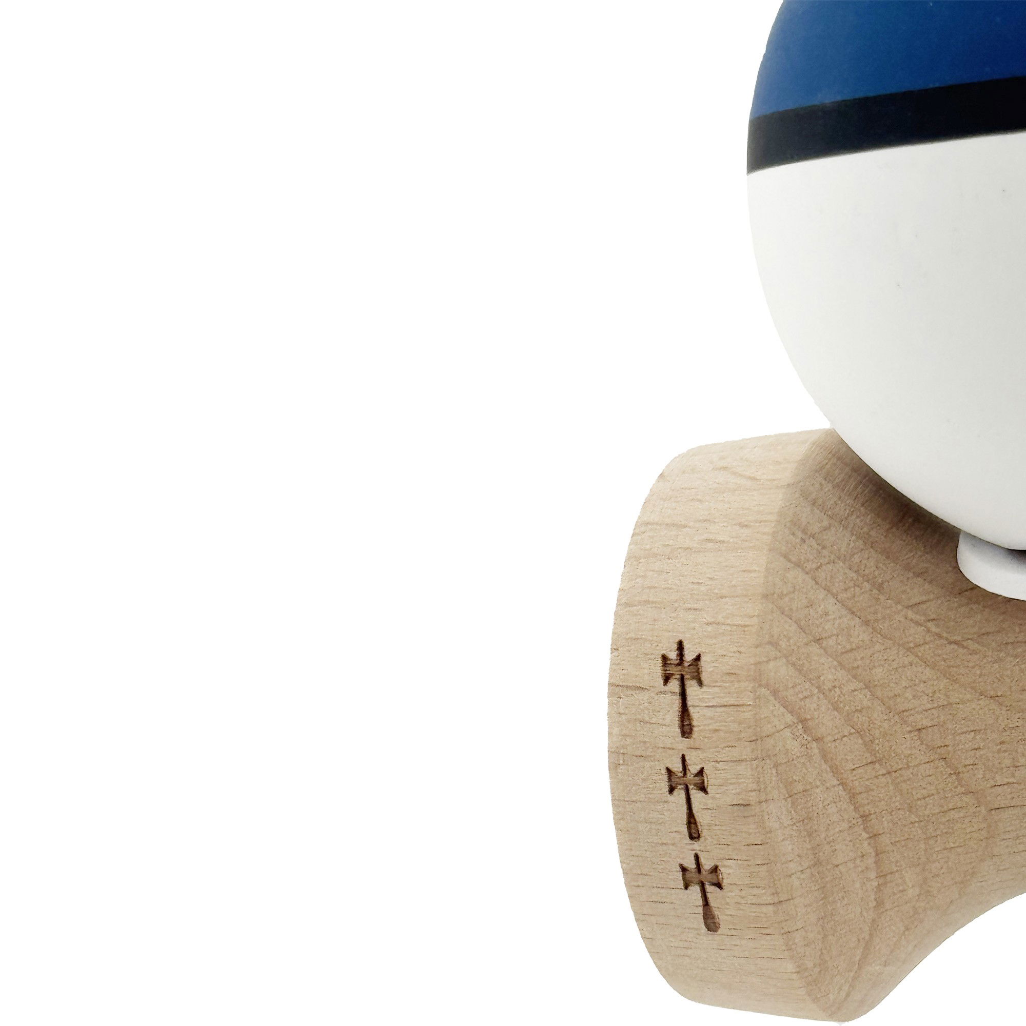 Kendama X Originala, Profesionala, Flippy, Cupe Mari KING SIZE V3, Rubber Grip, Gaura in Baza, Rulment Metalic, din lemn 18 cm, Ata 62/65 cm, S Bicolor Albastru inchis/Alb [8]