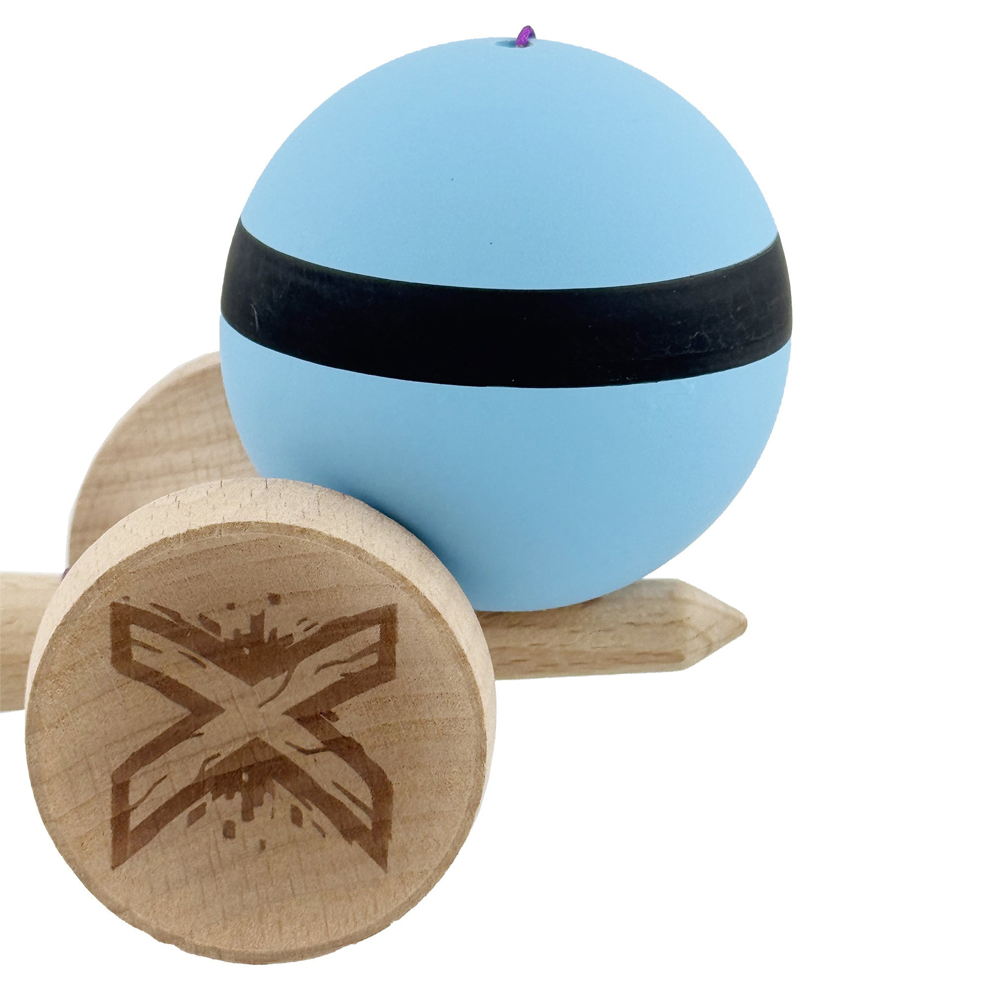 Kendama X Originala, Profesionala, Flippy, Cupe Mari KING SIZE V3, Rubber Grip, Gaura in Baza, Rulment Metalic, din lemn 18 cm, Ata 62/65 cm, M Bleu/Negru/Bleu [9]