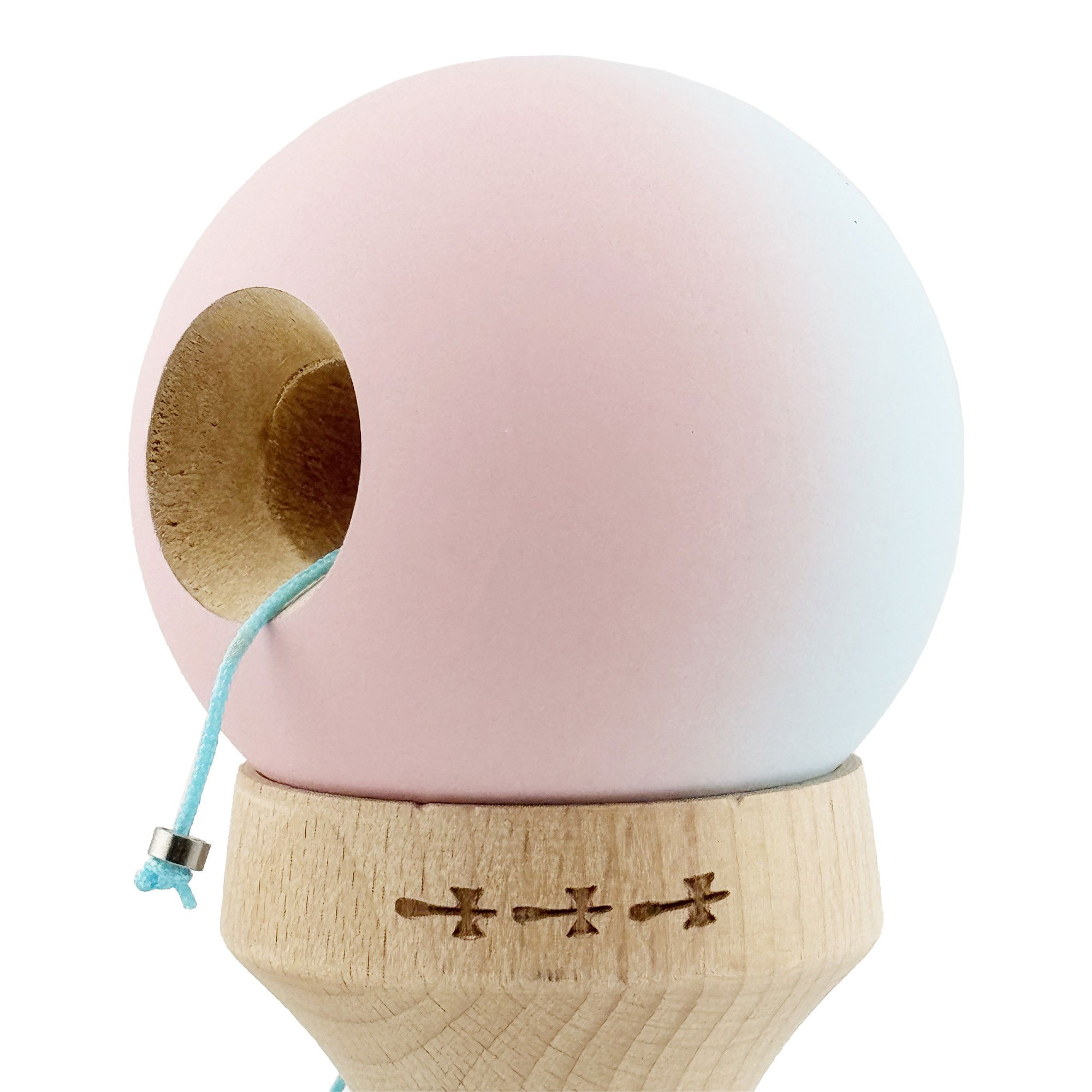 Kendama X Originala, Profesionala, Flippy, Cupe Mari KING SIZE V3, Rubber Grip, Gaura in Baza, Rulment Metalic, din lemn 18 cm, Ata 62/65 cm, Gradient Albastru deschis/Roz [6]