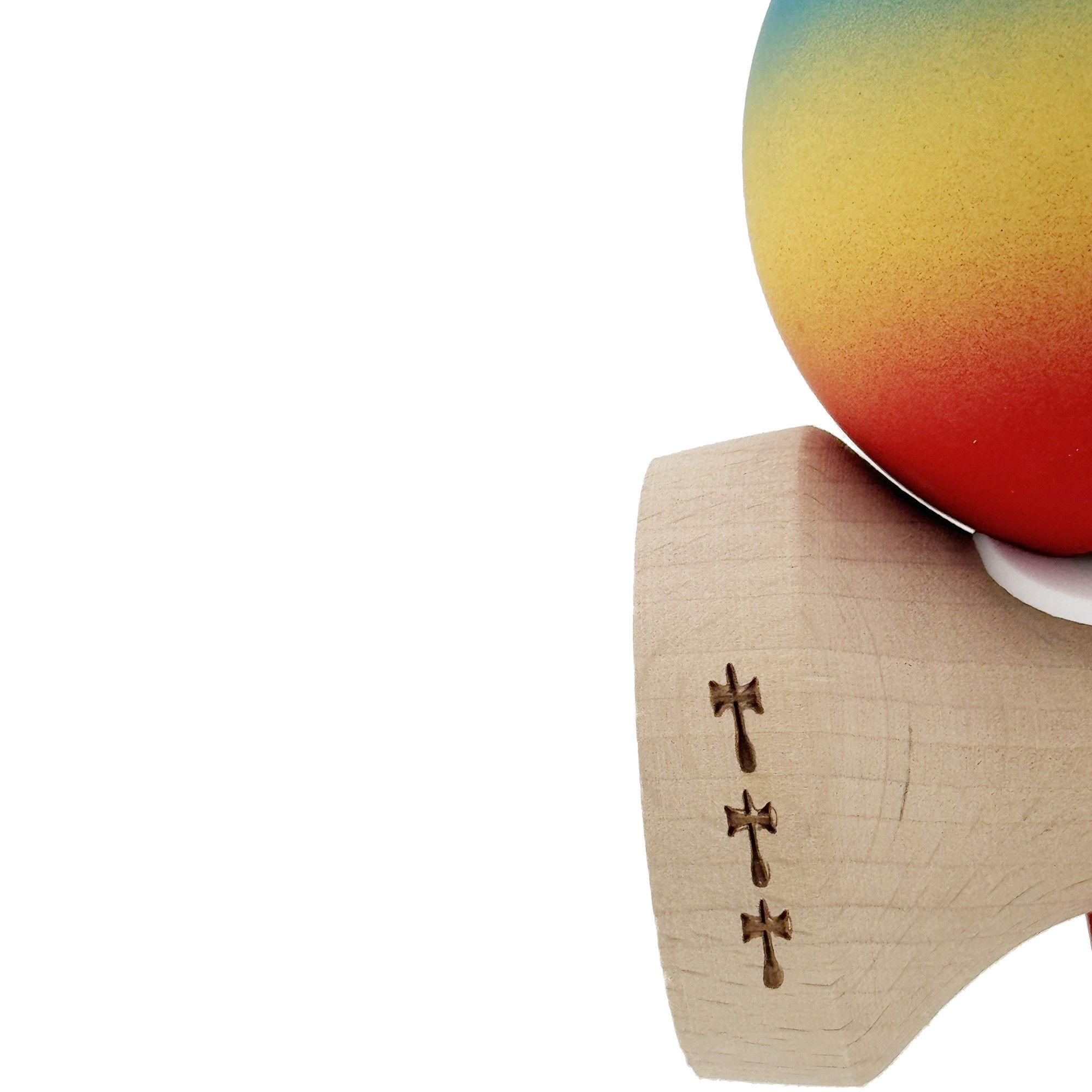 Kendama X Originala, Profesionala, Flippy, Cupe Mari KING SIZE V3, Rubber Grip, Gaura in Baza, Rulment Metalic, din lemn 18 cm, Ata 62/65 cm, Gradient Albastru/Galben/Rosu [7]