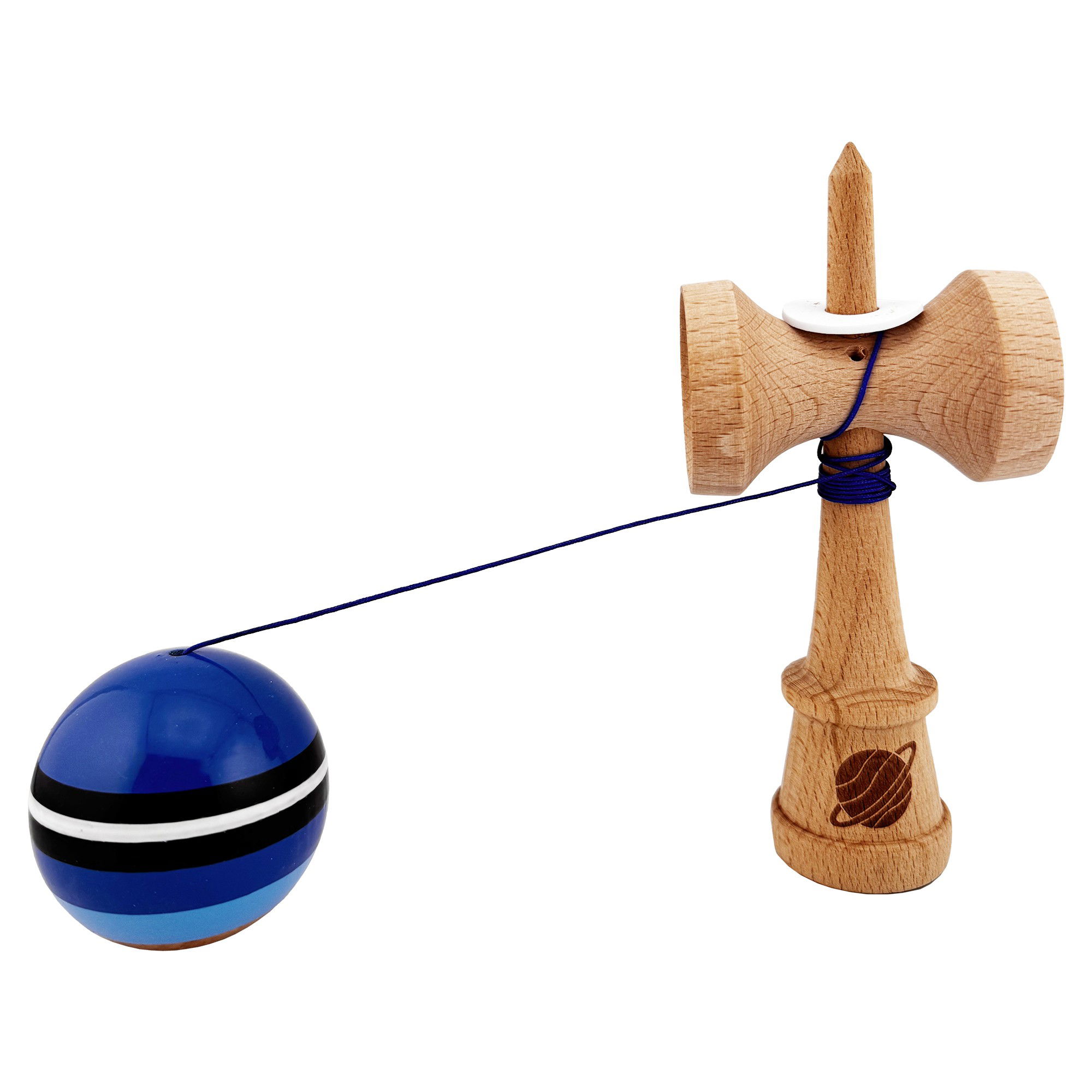 Kendama X Originala, Profesionala, Flippy, SATURN Blue Planet, Super Sticky cu Cupe Mari KING SIZE V3, Gaura in Baza, Rulment Metalic, din lemn 18 cm, Ata 62/65 cm, Albastru [4]