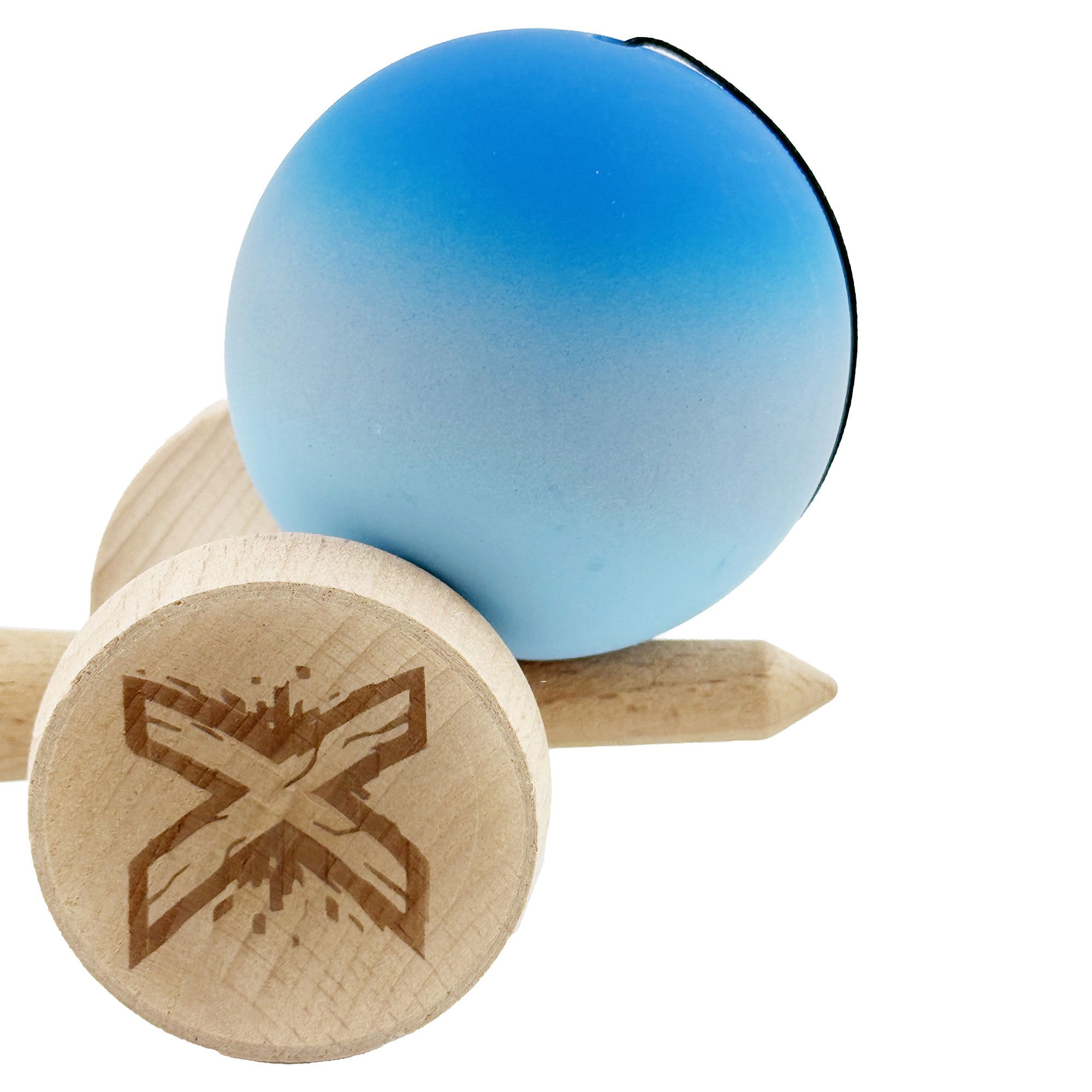 Kendama X Originala, Profesionala, Flippy, Cupe Mari KING SIZE V3, Rubber Grip, Gaura in Baza, Rulment Metalic, din lemn 18 cm, Ata 62/65 cm, Gradient Albastru/Gri/Albastru deschis [8]