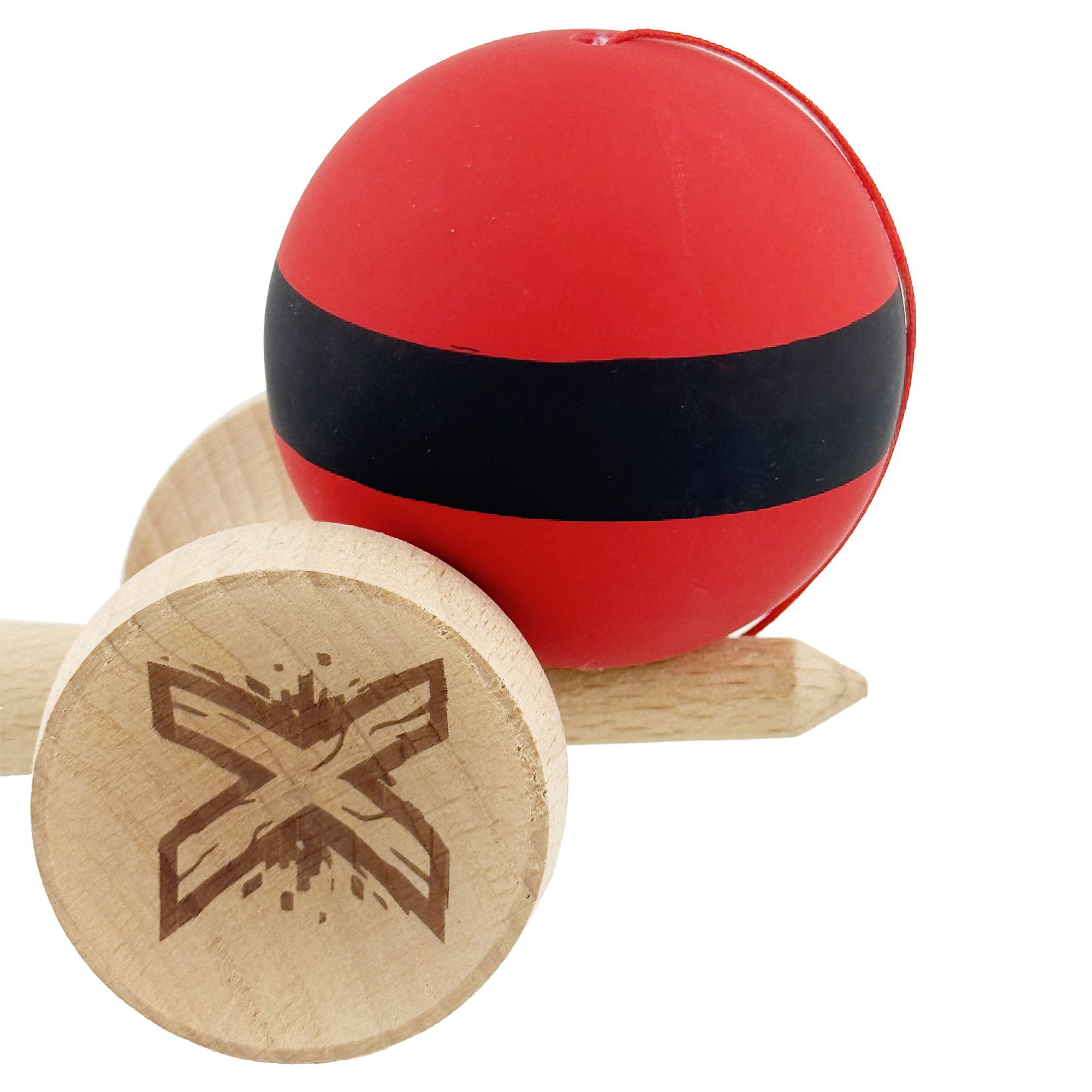Kendama X Originala, Profesionala, Flippy, Cupe Mari KING SIZE V3, Rubber Grip, Gaura in Baza, Rulment Metalic, din lemn 18 cm, Ata 62/65 cm, M Bicolor Rosu Dublu/Negru [8]