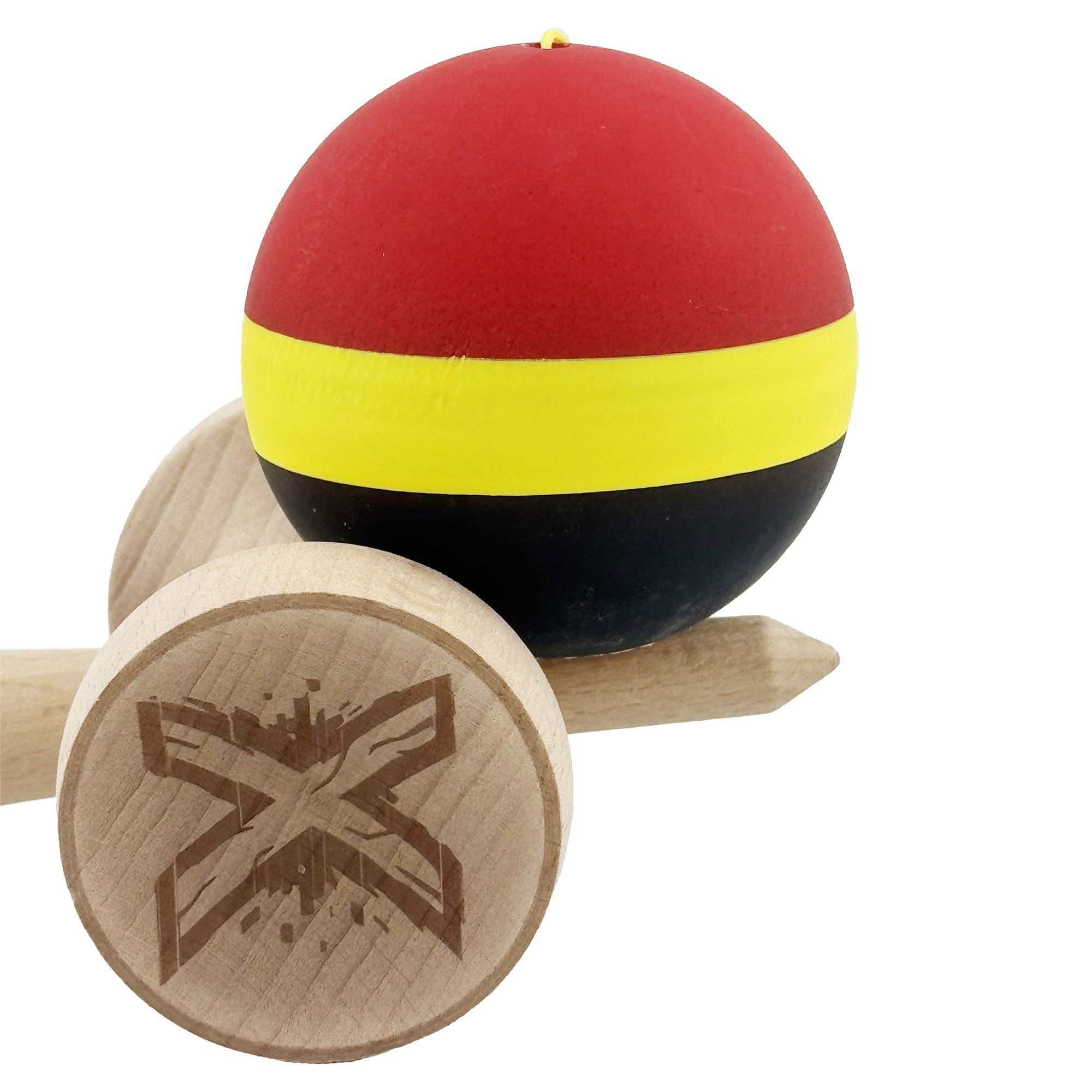 Kendama X Originala, Profesionala, Flippy, Cupe Mari KING SIZE V3, Rubber Grip, Gaura in Baza, Rulment Metalic, din lemn 18 cm, Ata 62/65 cm, M Rosu/Galben/Negru [9]