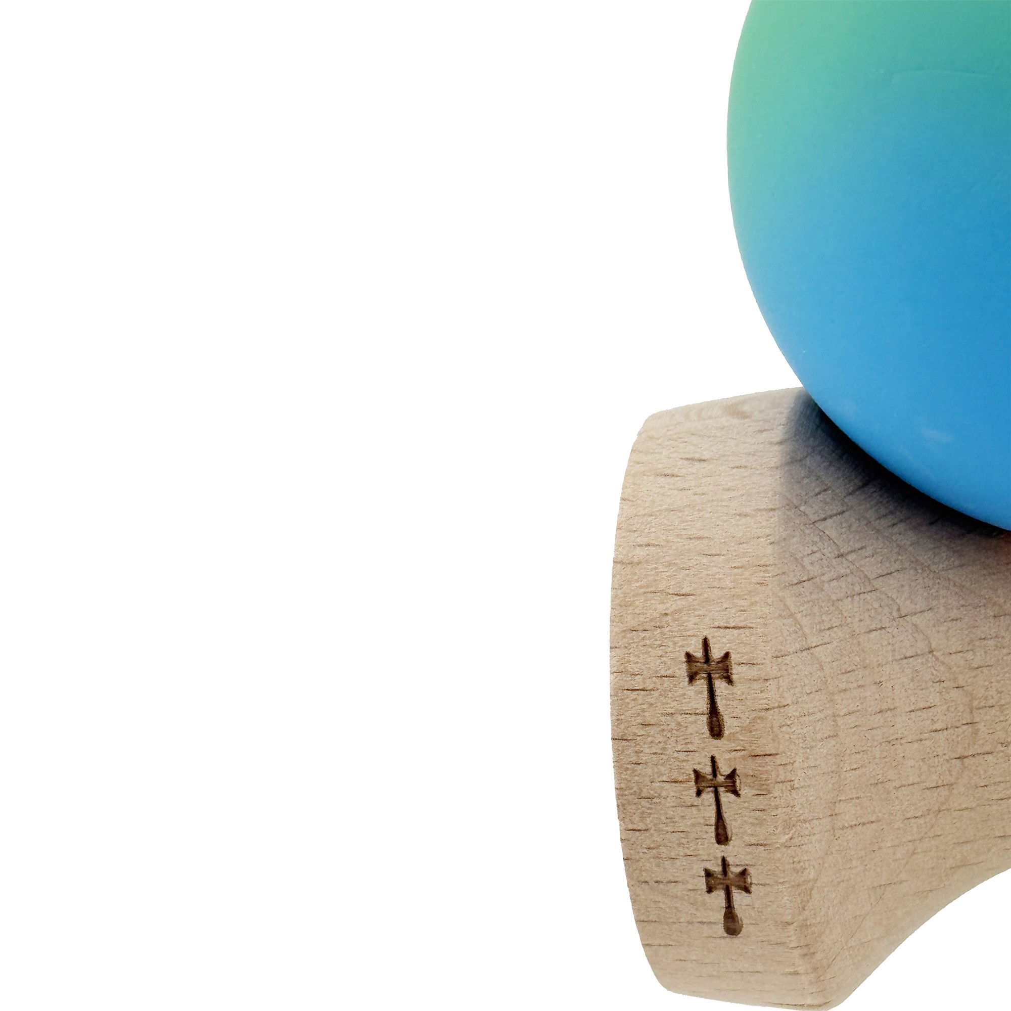Kendama X Originala, Profesionala, Flippy, Cupe Mari KING SIZE V3, Rubber Grip, Gaura in Baza, Rulment Metalic, din lemn 18 cm, Ata 62/65 cm, Gradient Verde/Albastru [7]