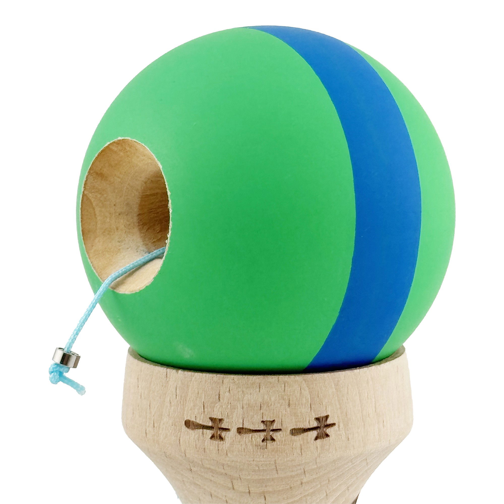 Kendama X Originala, Profesionala, Flippy, Cupe Mari KING SIZE V3, Rubber Grip, Gaura in Baza, Rulment Metalic, din lemn 18 cm, Ata 62/65 cm, M Verde/Albastru/Verde [7]