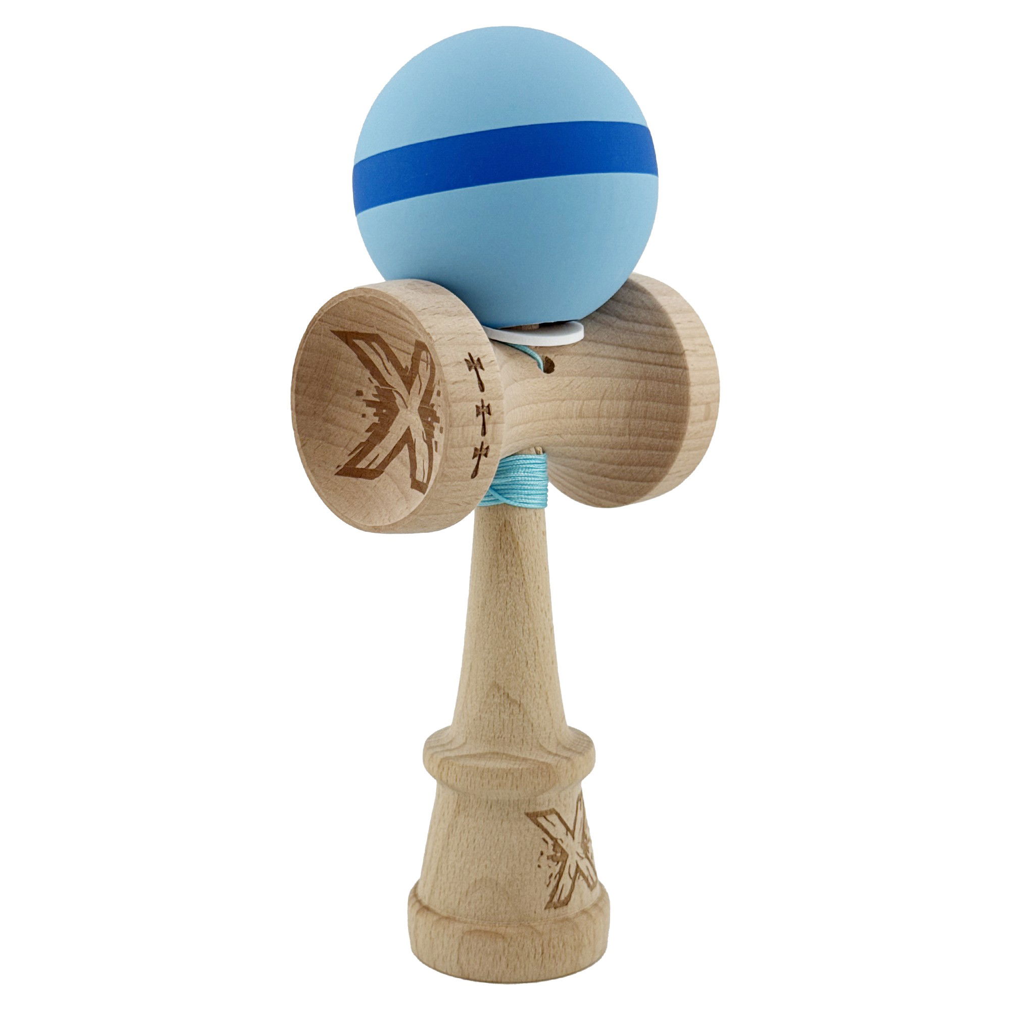 Kendama Rubber Grip V3 Cupe Mari - Kendama X Originala, Profesionala, Flippy, Cupe Mari KING SIZE V3, Rubber Grip, Gaura in Baza, Rulment Metalic, din lemn 18 cm, Ata 62/65 cm, M Bleu/Albastru/Bleu