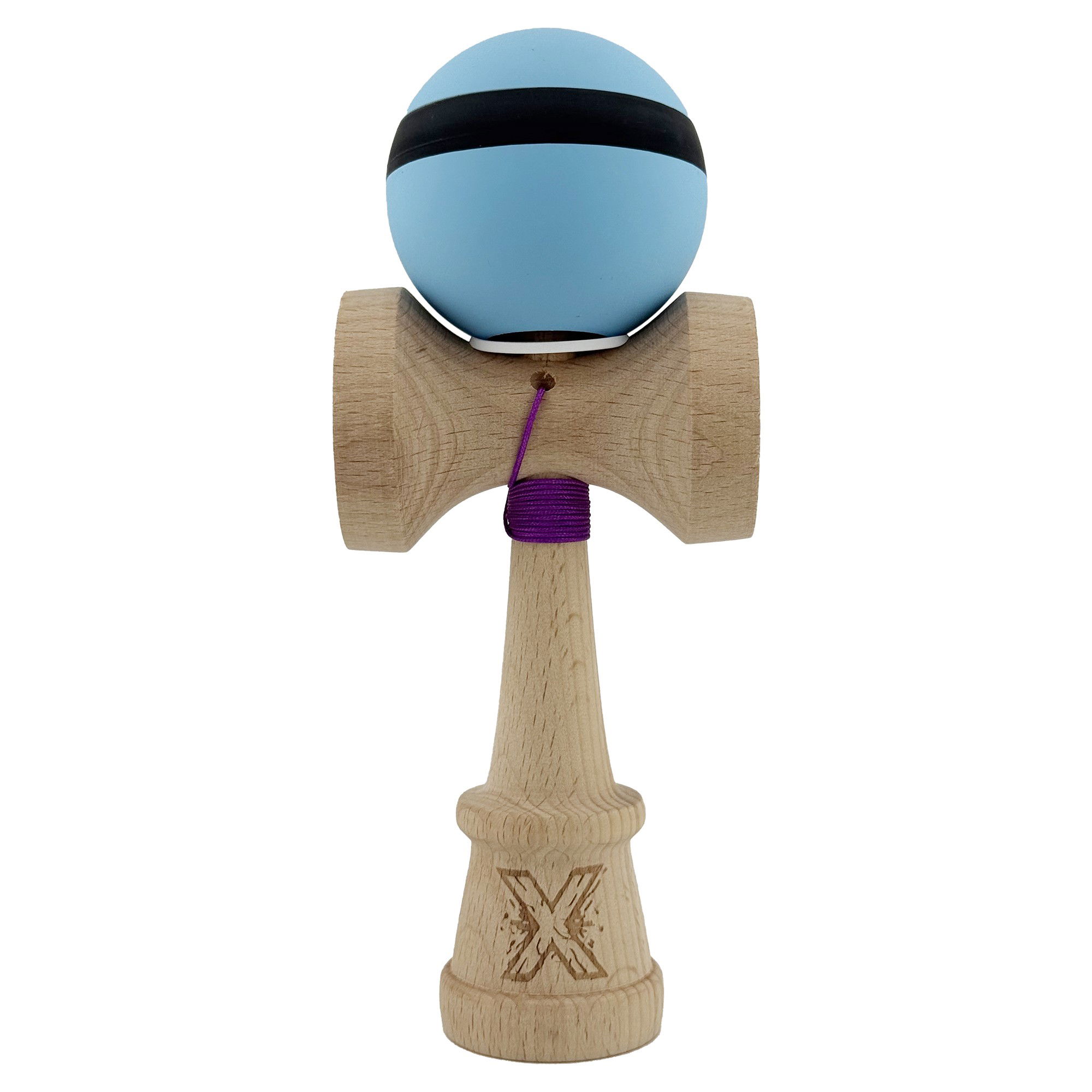 Kendama Rubber Grip V3 Cupe Mari - Kendama X Originala, Profesionala, Flippy, Cupe Mari KING SIZE V3, Rubber Grip, Gaura in Baza, Rulment Metalic, din lemn 18 cm, Ata 62/65 cm, M Bleu/Negru/Bleu