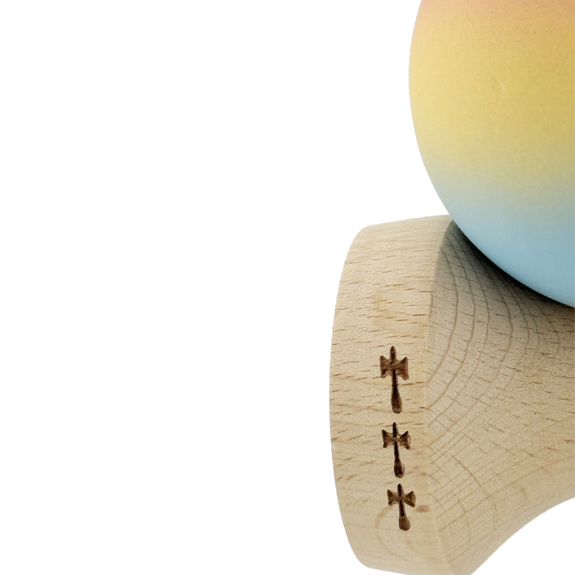 Kendama X Originala, Profesionala, Flippy, Cupe Mari KING SIZE V3, Rubber Grip, Gaura in Baza, Rulment Metalic, din lemn 18 cm, Ata 62/65 cm, Gradient Roz/Galben/Albastru deschis [7]