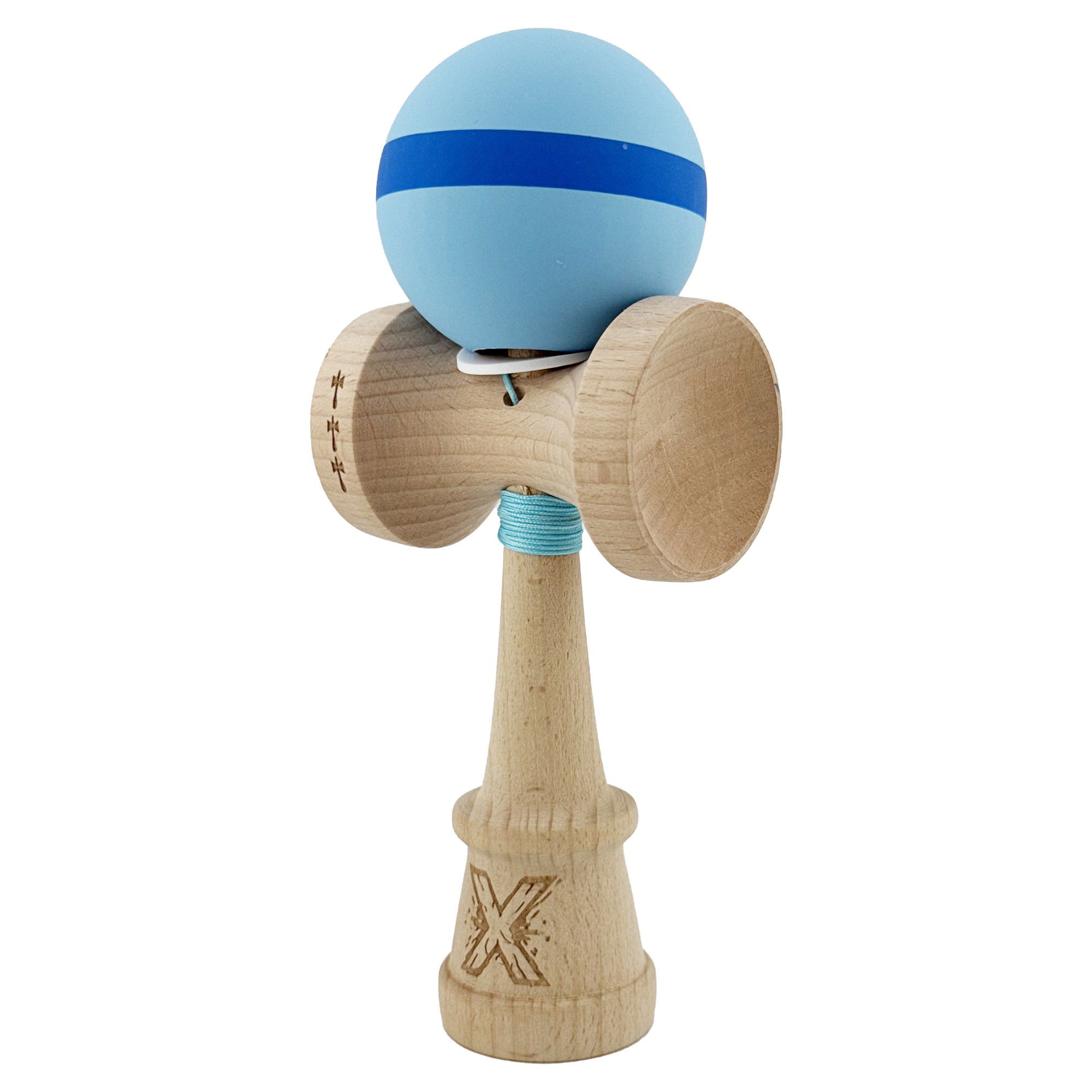 Kendama X Originala, Profesionala, Flippy, Cupe Mari KING SIZE V3, Rubber Grip, Gaura in Baza, Rulment Metalic, din lemn 18 cm, Ata 62/65 cm, M Bleu/Albastru/Bleu [3]