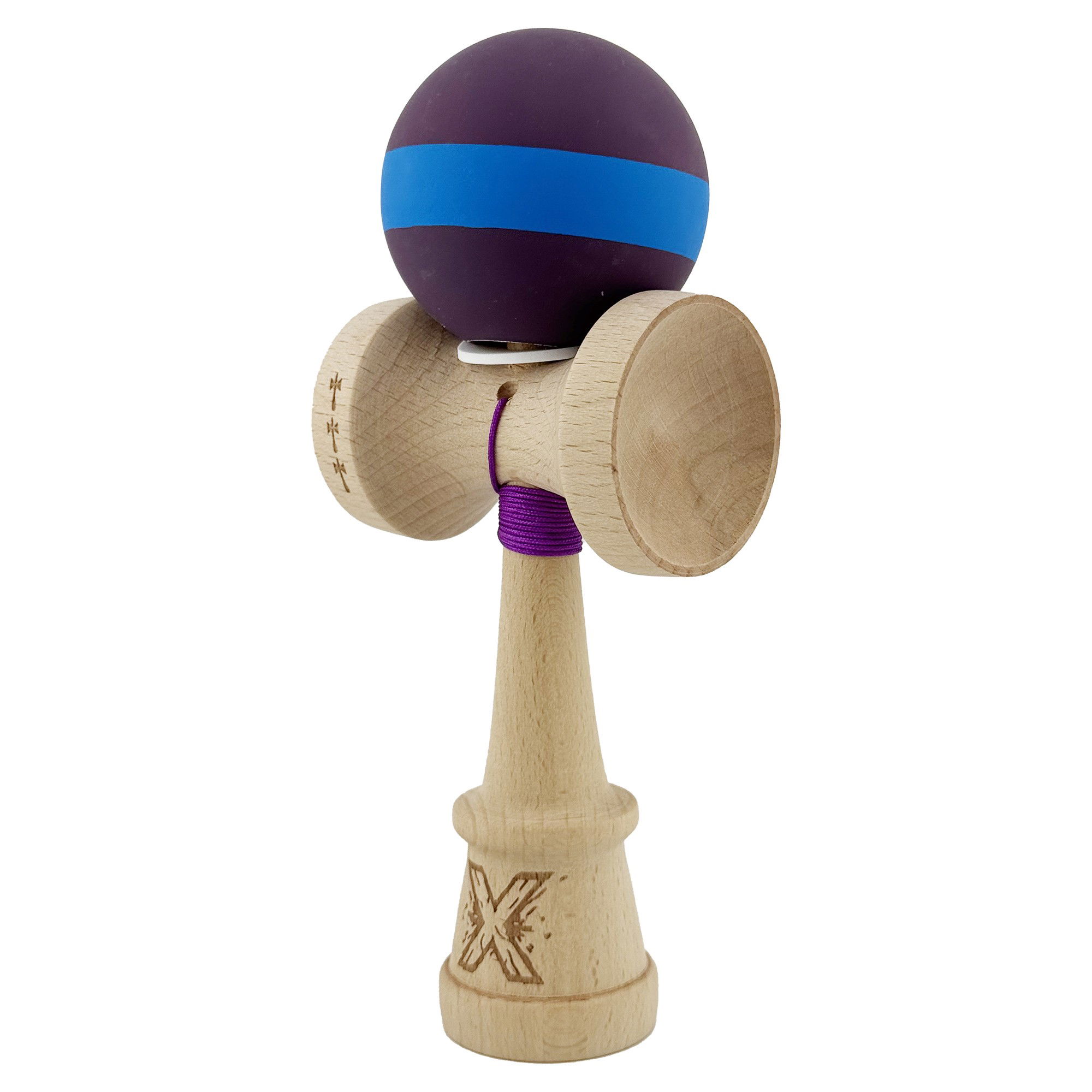 Kendama X Originala, Profesionala, Flippy, Cupe Mari KING SIZE V3, Rubber Grip, Gaura in Baza, Rulment Metalic, din lemn 18 cm, Ata 62/65 cm, M Mov/Albastru/Mov [3]