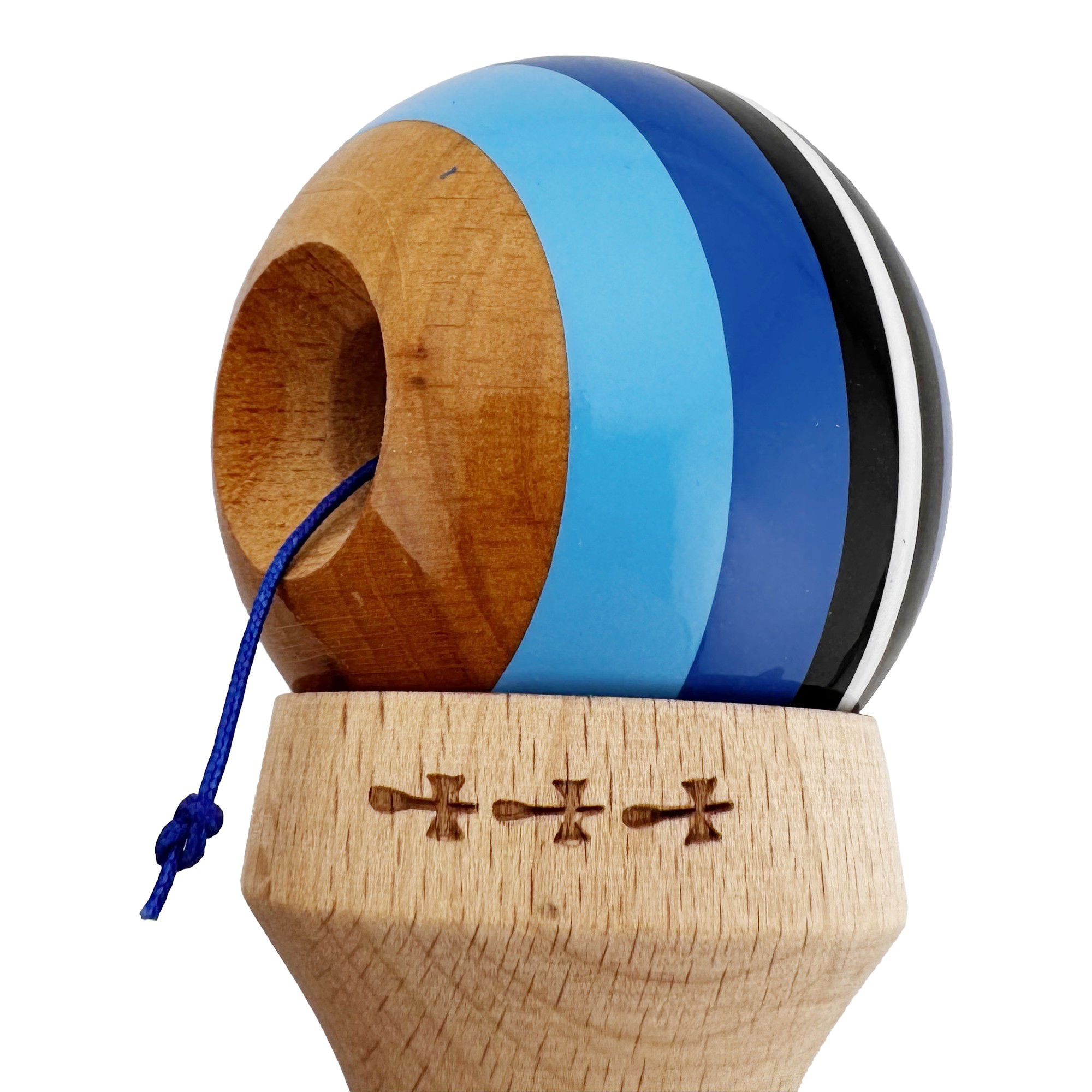 Kendama X Originala, Profesionala, Flippy, SATURN Blue Planet, Super Sticky cu Cupe Mari KING SIZE V3, Gaura in Baza, Rulment Metalic, din lemn 18 cm, Ata 62/65 cm, Albastru [7]