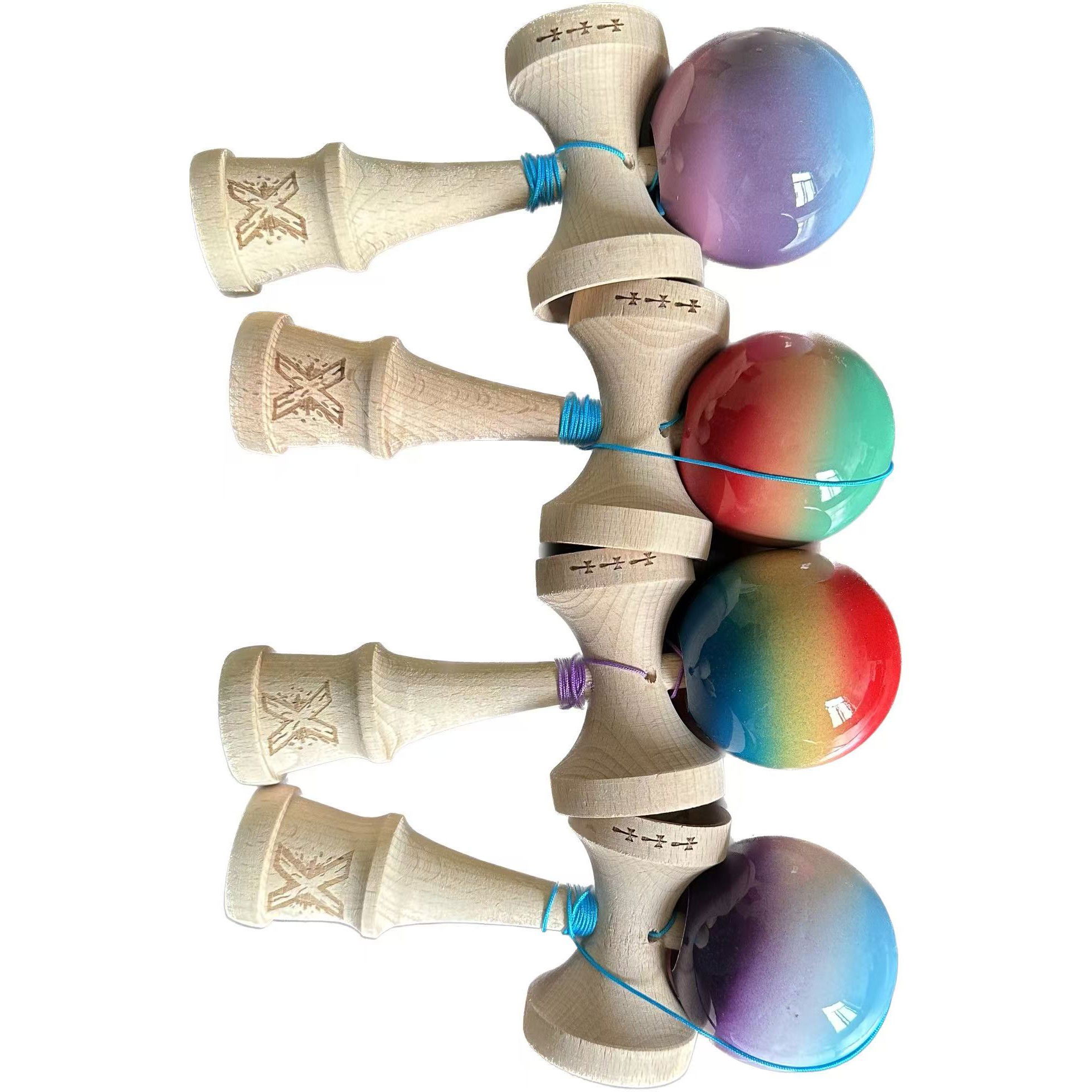 Kendama Super Sticky V2 Cupe Mari - Kendama X Originala, Profesionala, Flippy, din Lemn, 18 cm -largel balls+large handle +Original Super Sticky- Gradient colors MIX