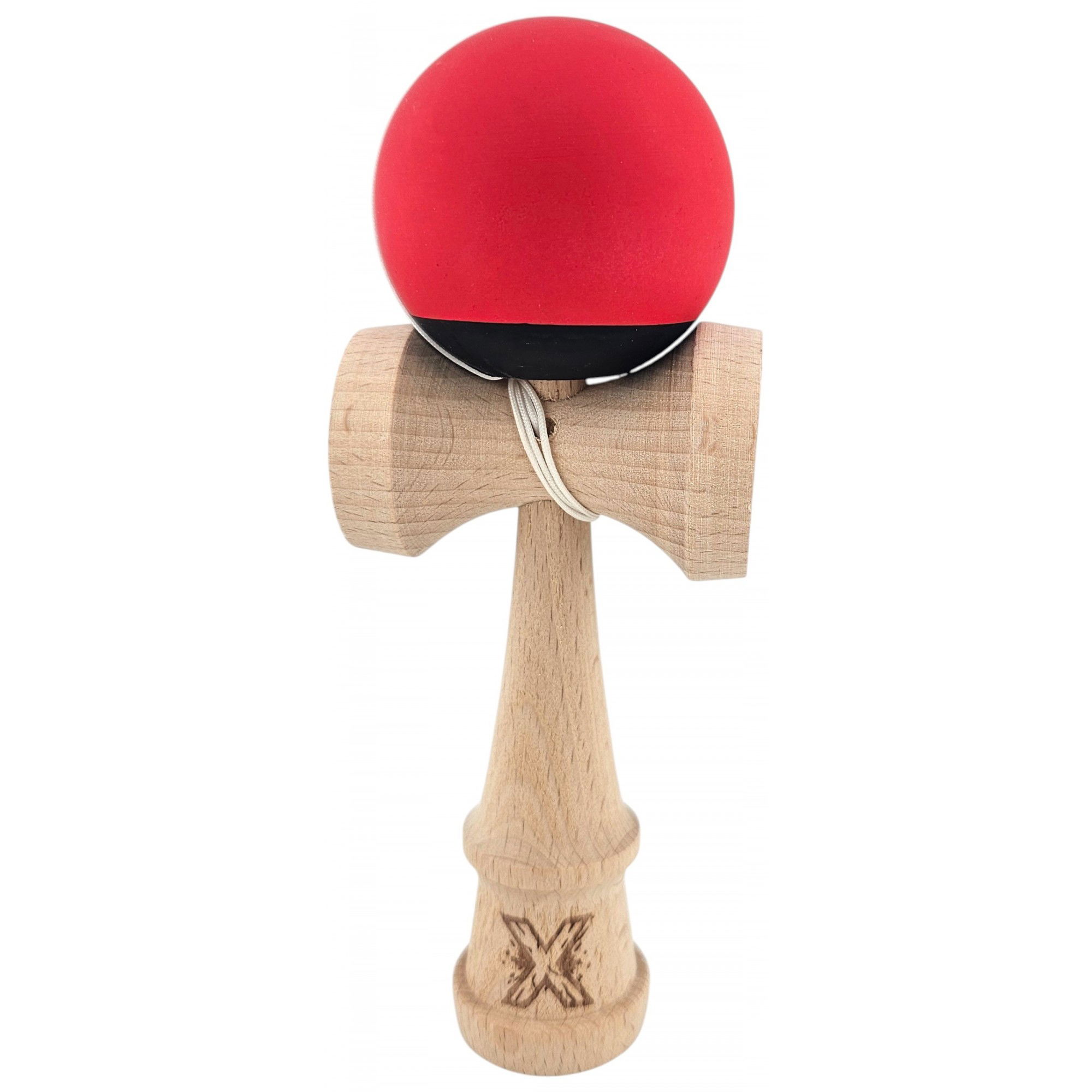 Kendama Rubber Grip - Kendama X Originala, Profesionala, Flippy, din Lemn, 18 cm, Rubber Grip, Negru/Rosu