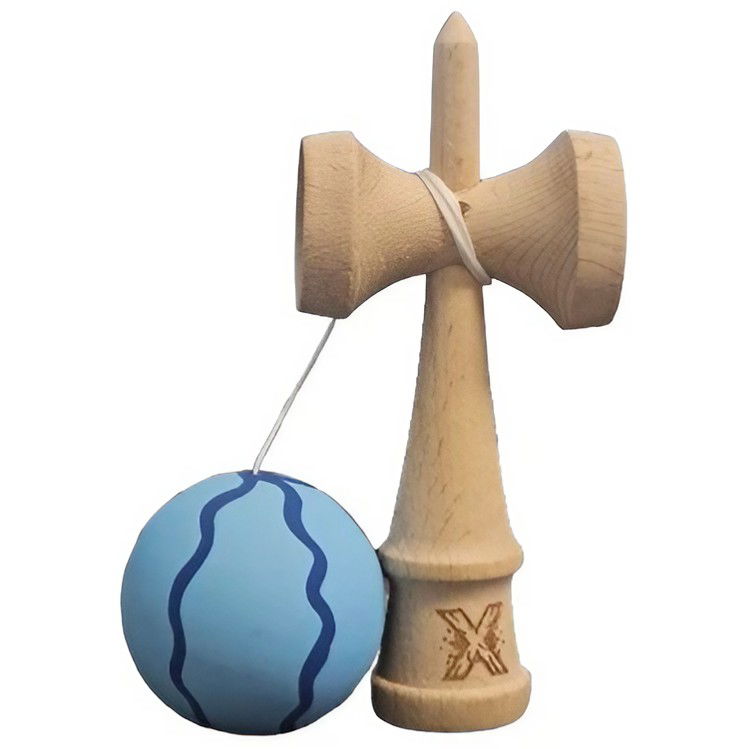 Kendama Rubber Grip - Kendama X Originala, Profesionala, Flippy, Rubber Grip, din Lemn, 18 cm, Albastru deschis