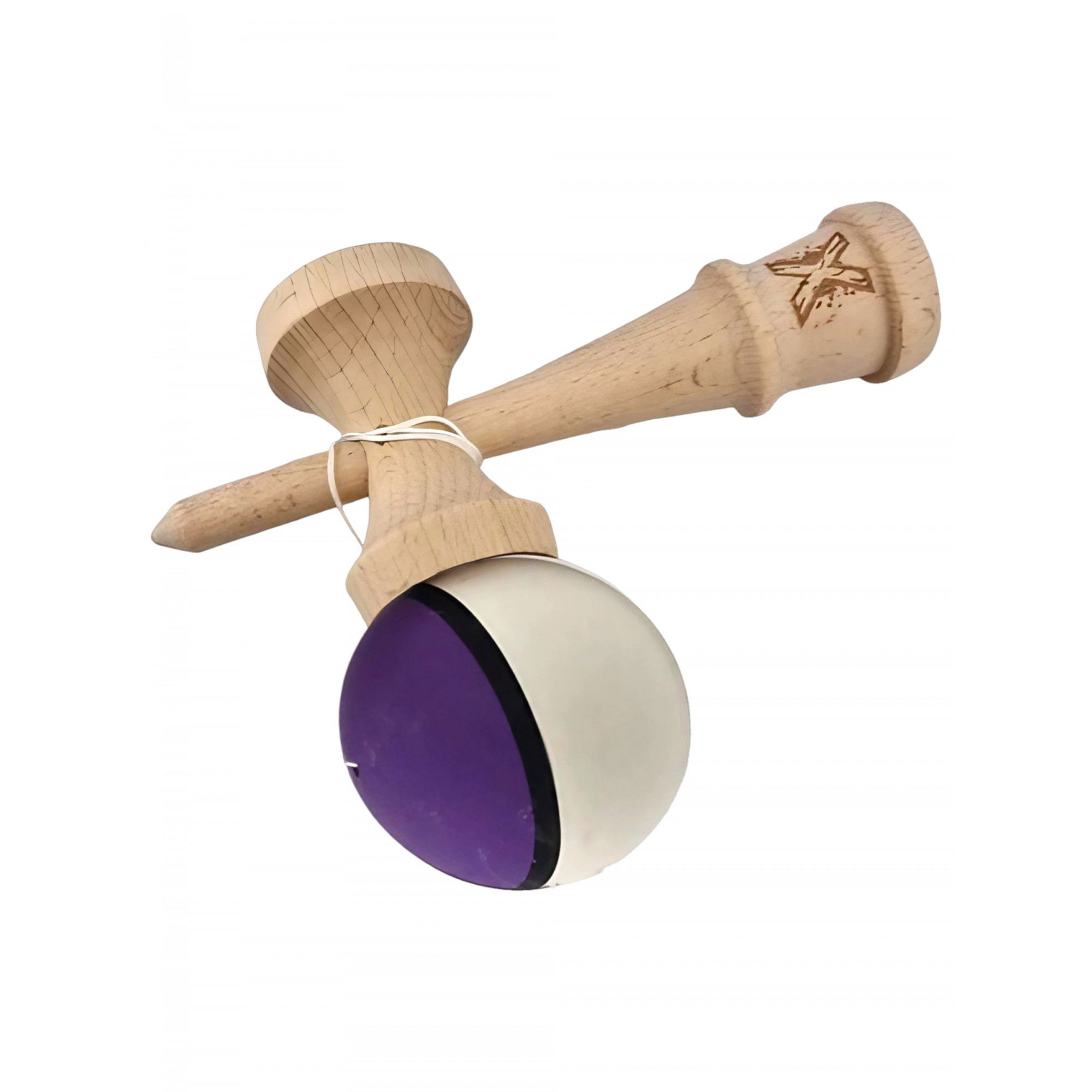 Kendama X Originala, Profesionala, Flippy, din Lemn, 18 cm, Multicolor Mov/Negru/Alb [4]