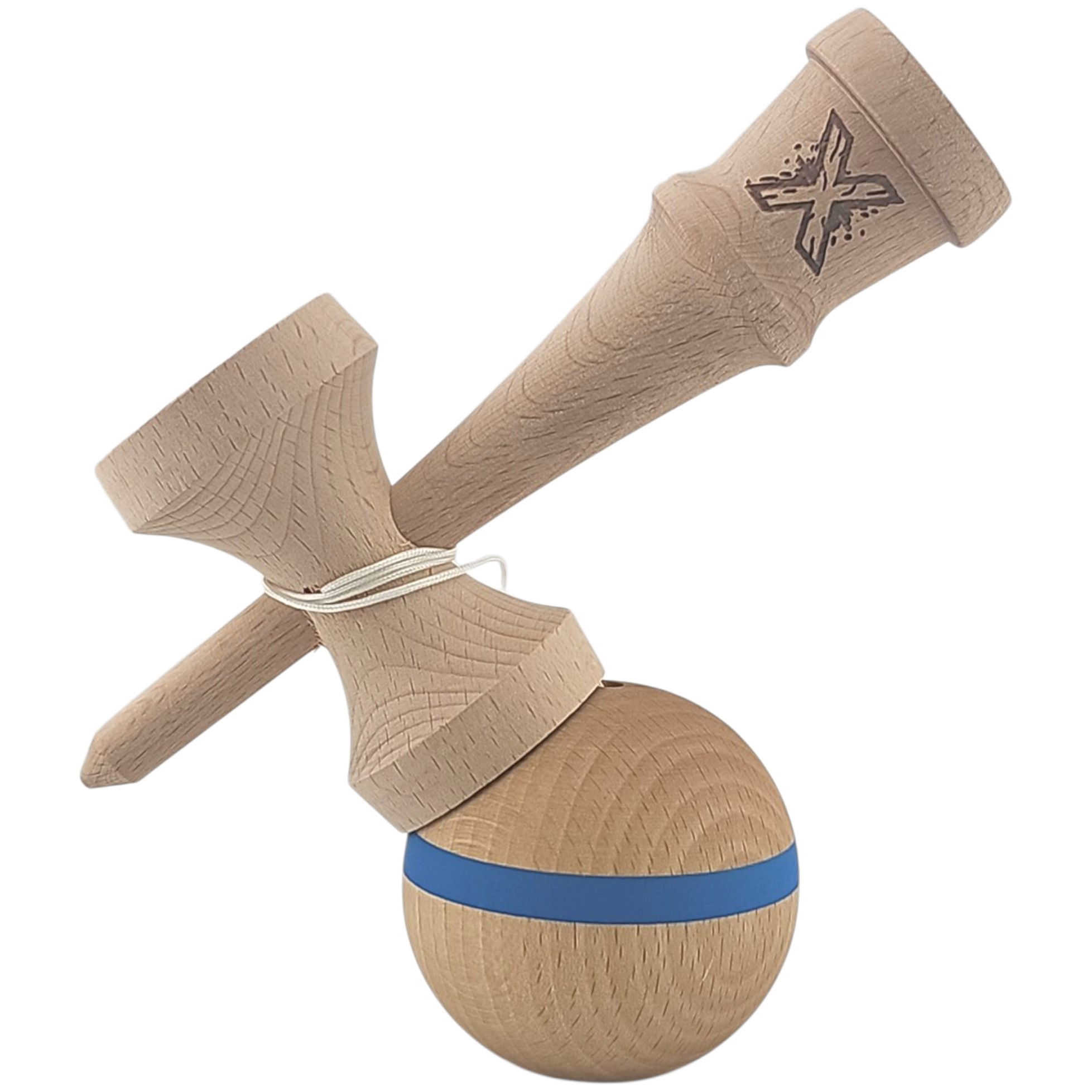 Kendama X Originala, Profesionala, Flippy, din Lemn, 18 cm, Special, Model cu Dunga, Albastru [3]